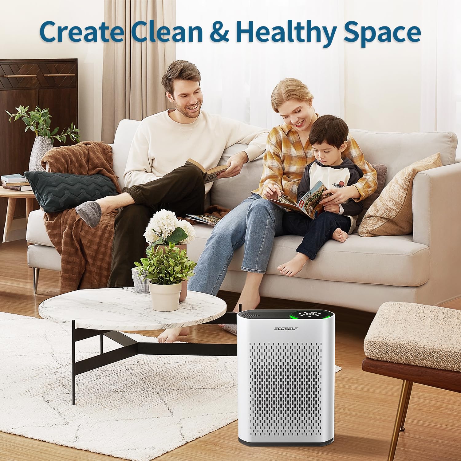 Best HEPA Air Purifier for Large Rooms up to 1400 Sq Ft - Quiet 20dB Sleep Mode, Smart Air Quality Monitor - Removes Dust, Smoke, Pollen, Pet Dander & Odors - Ideal for Bedroom, Office, Living Room & Pet Owners - White