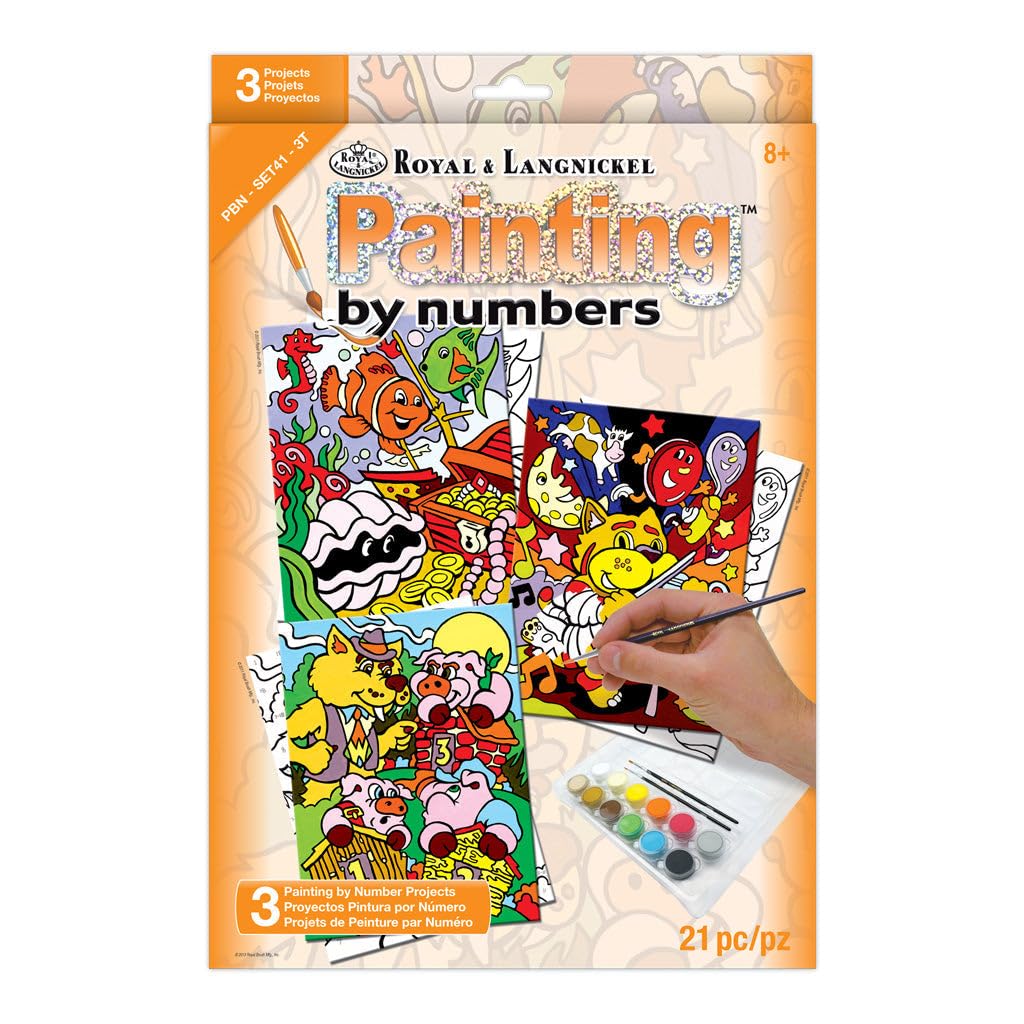 Royal & Langnickel PBN-SET41 My First 3-Piece Paint by Numbers Kit for Beginners - Perfect for Kids & Adults DIY Art Projects, Home Decor & Relaxation Therapy