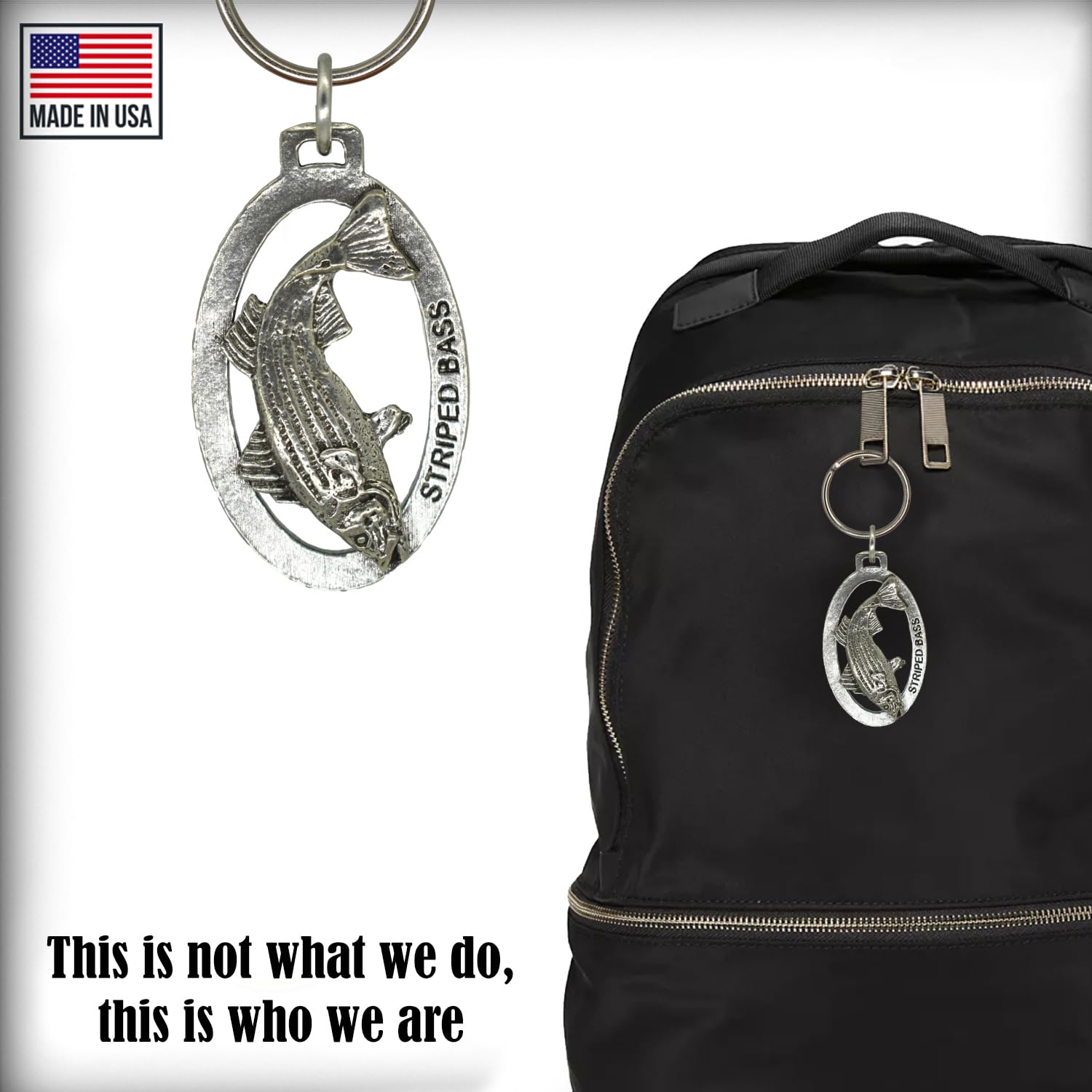 Handmade Pewter Striped Bass Keychain - 2