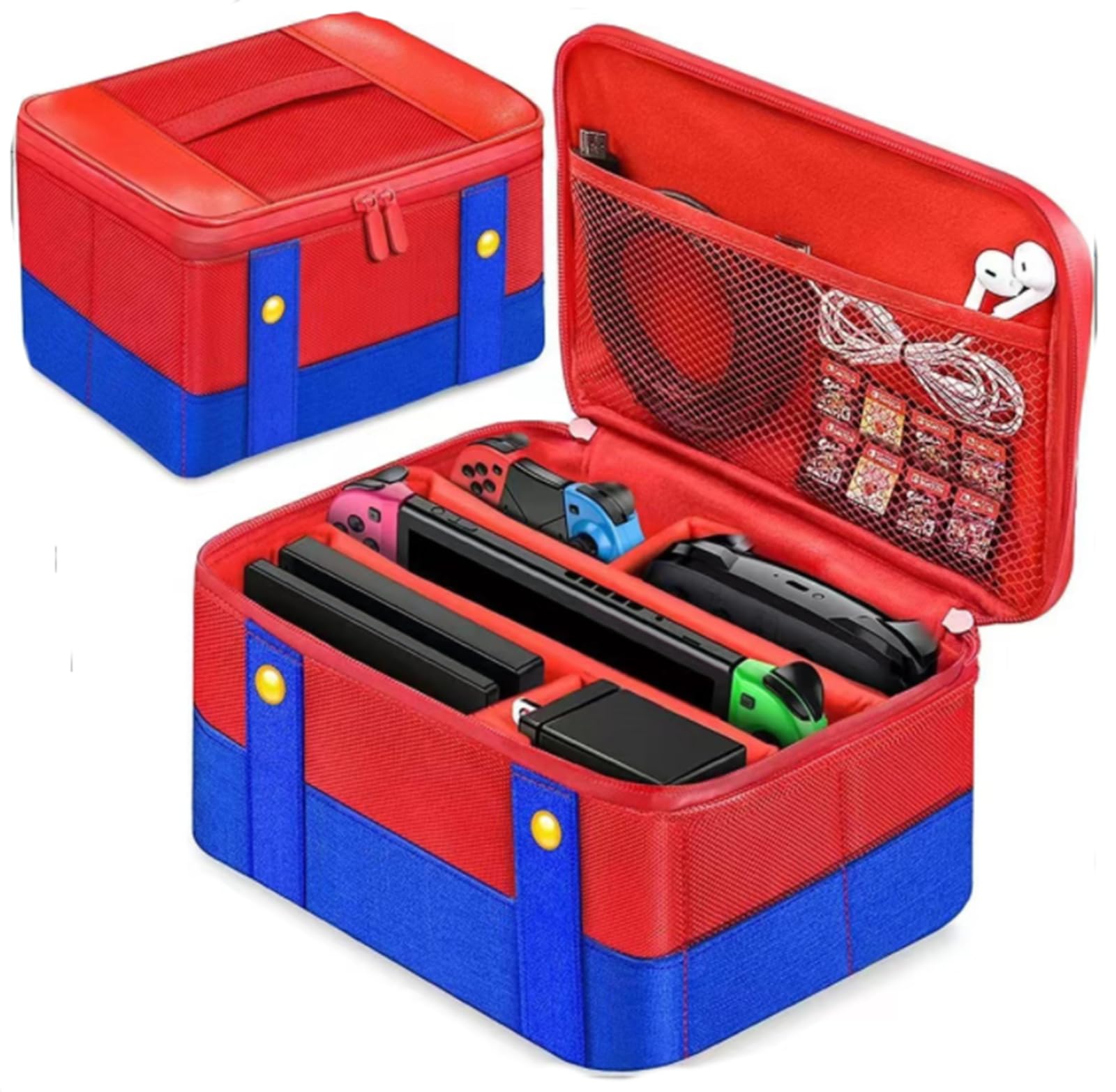 Nintendo Switch & Switch OLED Storage Carry Case - Protective Travel Pouch for Console & Accessories (Red-Blue) | Perfect for Gaming On-The-Go & Organized Storage