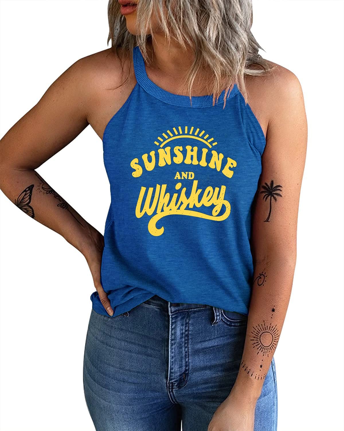 IRISGOD Women's High Neck Tank Tops - Summer Graphic Halter Sleeveless Rocker Tee Shirts for Casual Wear, Music Festivals & Street Style Outfits