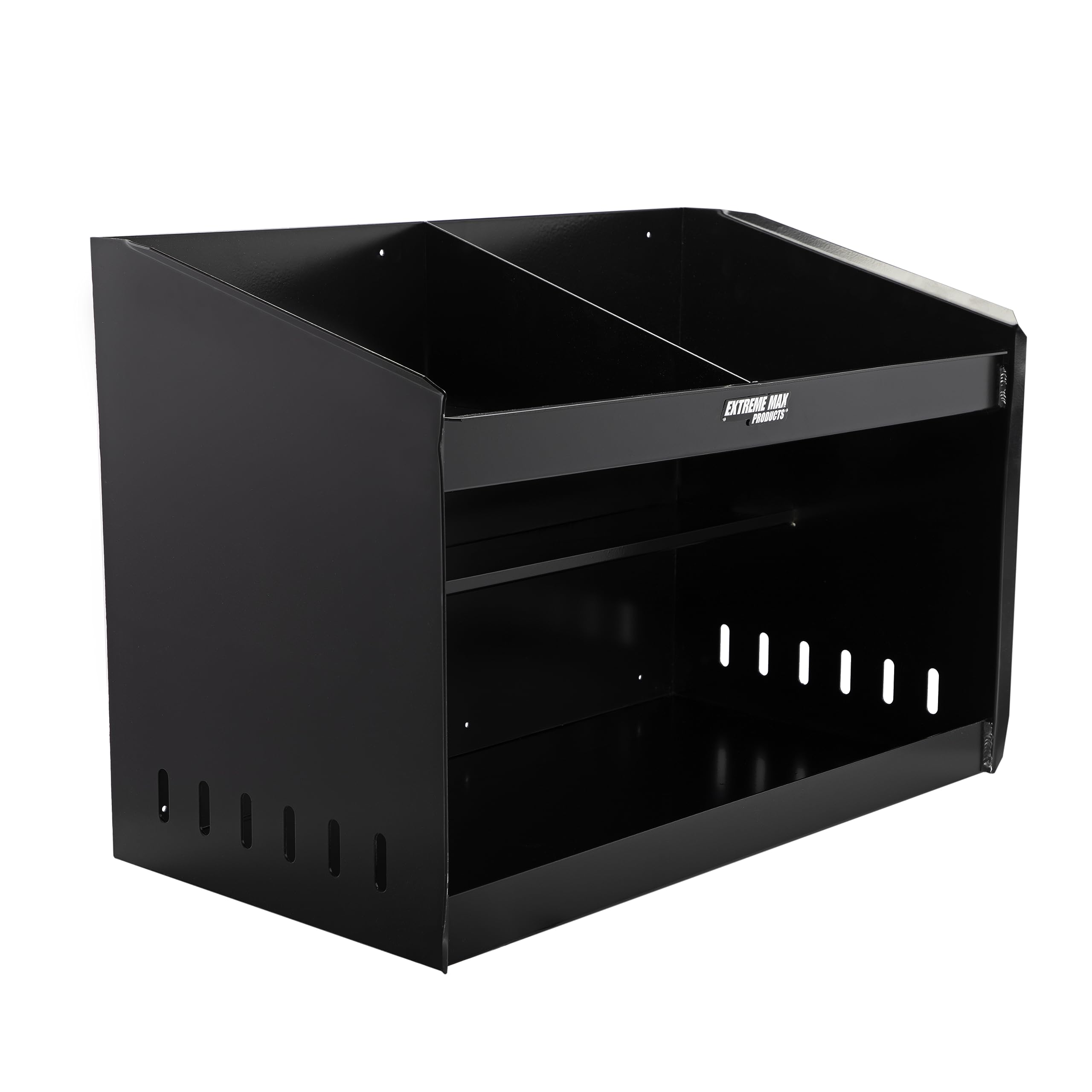 Extreme Max 5001.6331 Heavy-Duty Aluminum Helmet Storage Shelf - Dual Bay Organizer for Racing Helmets | Perfect for Race Trailers, Garages, Workshops & Storage Spaces | Durable Black Finish