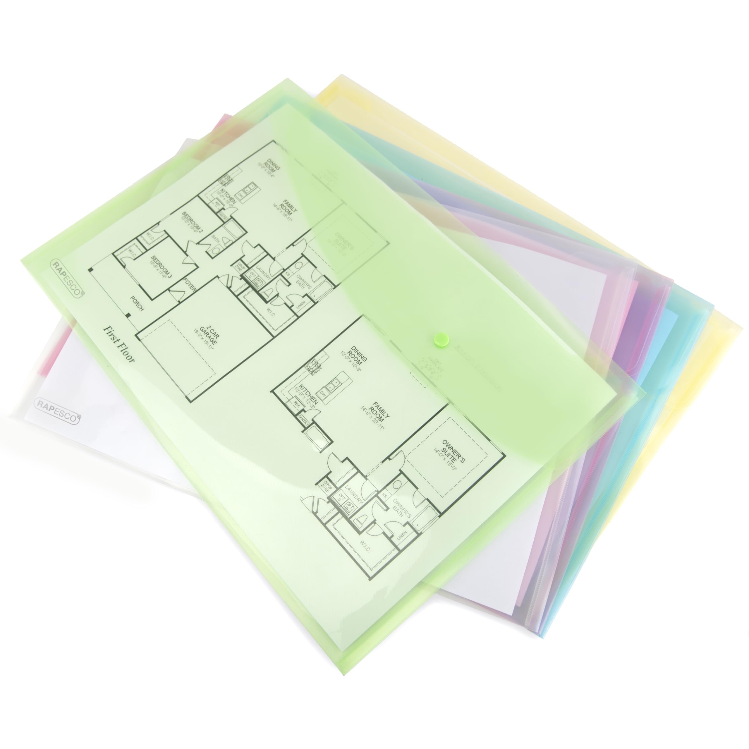 Rapesco 0697 A3 Popper Wallet - 5 Pack Assorted Pastel Transparent Colors - Perfect for School, Office & Document Storage