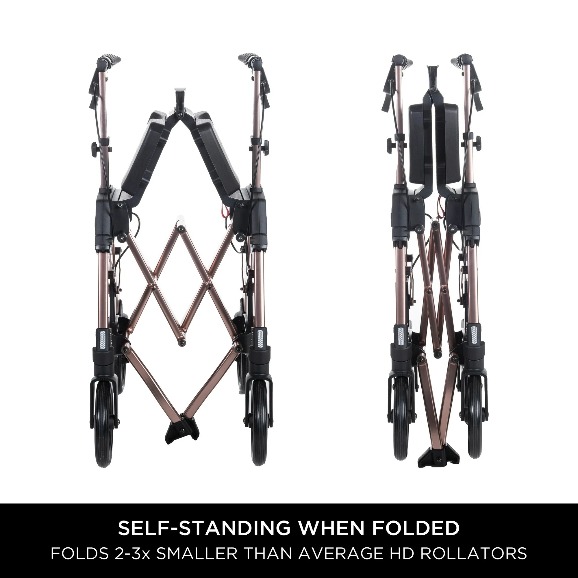 Signature Life Elite Travel Rollator HD - Lightweight Folding Walker with Seat & Basket, Champagne Gold - Ideal for Seniors & Mobility Assistance, Perfect for Shopping & Outdoor Activities