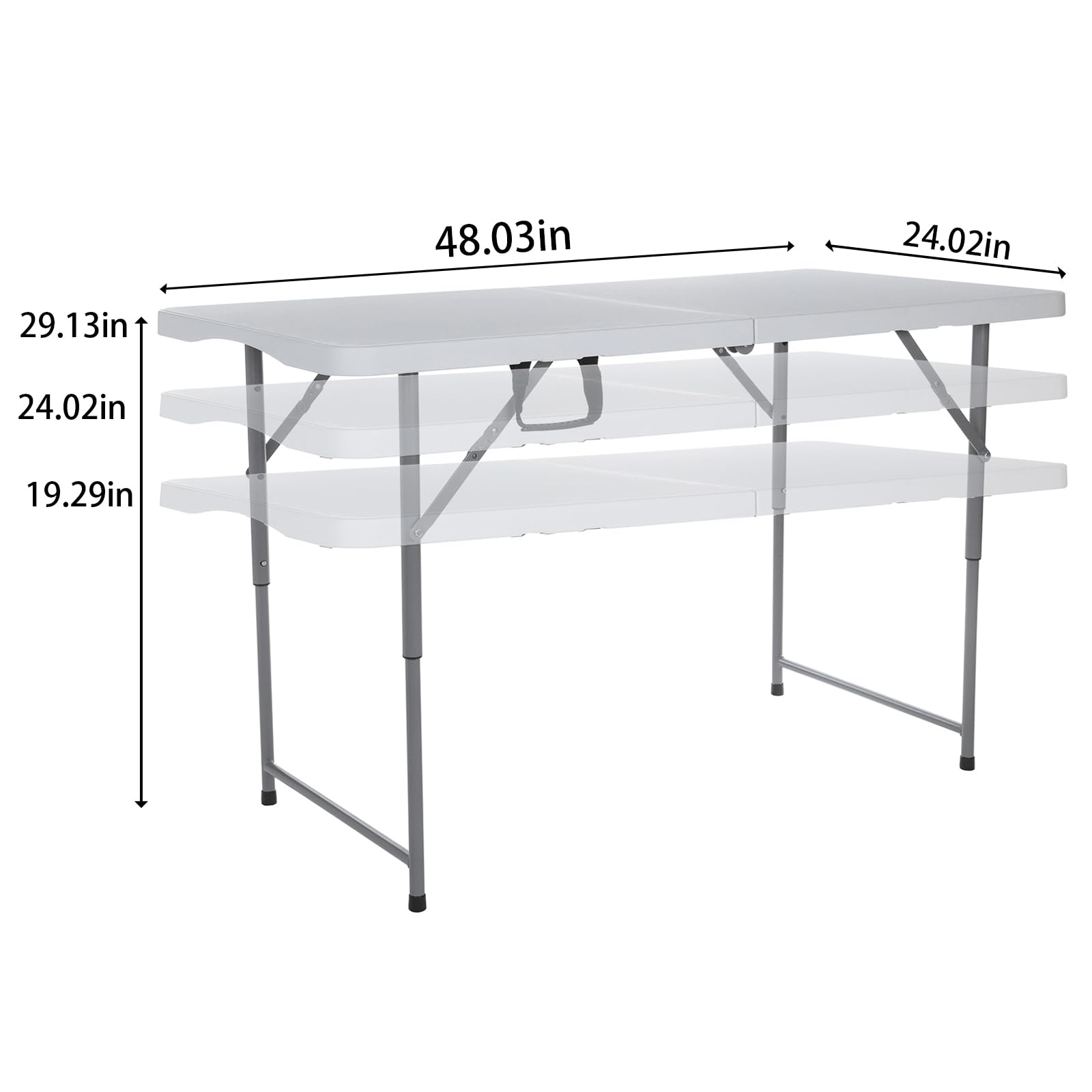 122CZ 4-Foot Folding Table - Portable Adjustable Height Table for Indoor & Outdoor Use - Lightweight Compact Design with Carry Handle - Perfect for Camping, Picnics, Parties, Home Office and Small Gatherings