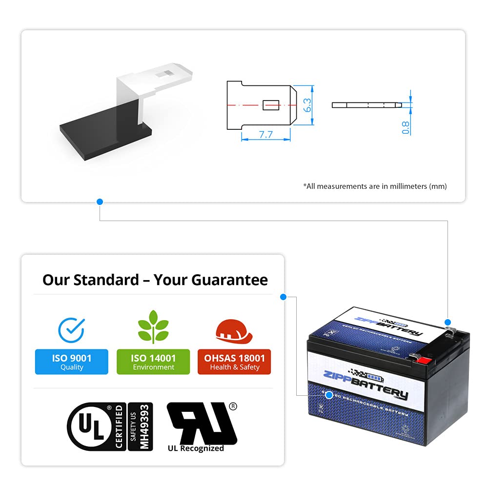 12V 12AH 144W Sealed Lead Acid (SLA) Rechargeable Battery with T2 Terminals - Perfect for Solar Power Systems, Emergency Backup, Electric Scooters & Mobility Devices by Zipp Battery
