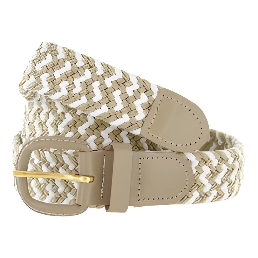 Finstore Unisex Braided Elastic Stretch Belt with Genuine Leather Buckle - Adjustable Waistband for Jeans, Pants & Shorts | Casual & Formal Wear | Perfect for Office, Travel & Everyday Use