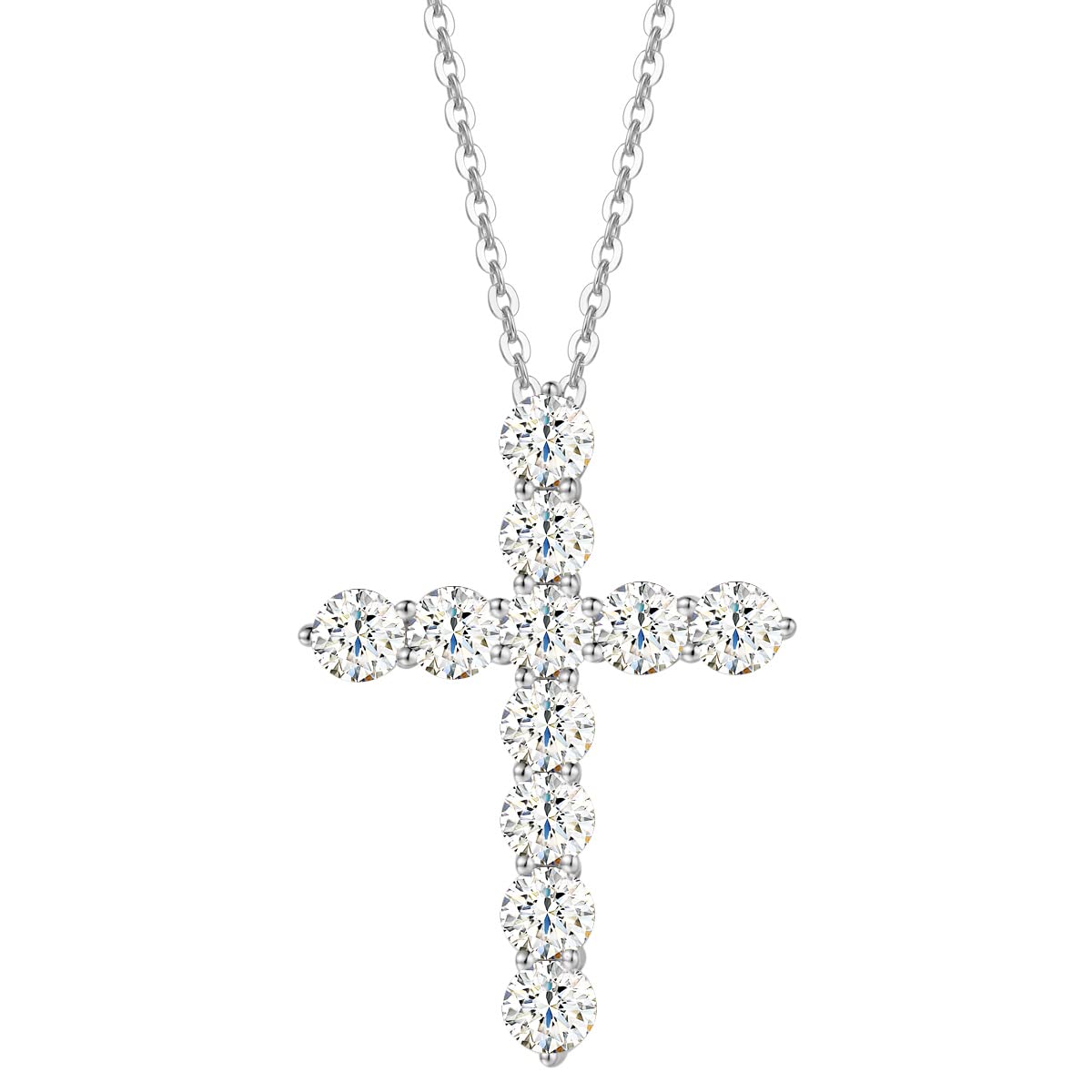 14K Solid White Gold Cross Pendant Necklace with 0.5CT/1CT/2CT Moissanite - 3 Prong Setting Fine Jewelry for Women - Elegant Gift for Anniversary, Valentine's Day & Special Occasions - Perfect for Church, Weddings and Everyday Wear