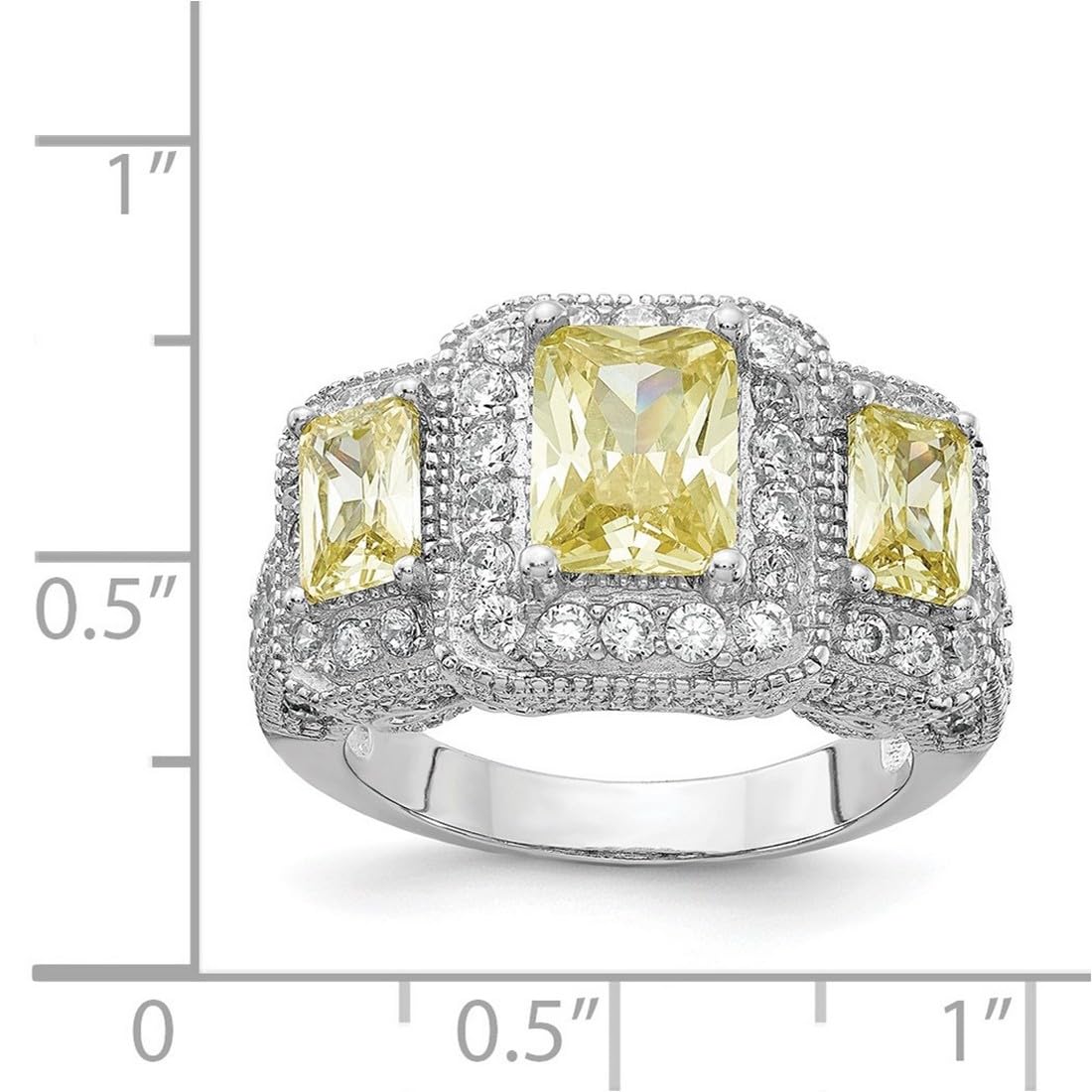 925 Sterling Silver Step Cut Radiant Cut Canary & White CZ Cubic Zirconia Simulated Diamond 3-Stone Ring for Women - 13.25mm Wide Wedding, Engagement & Anniversary Jewelry Gift