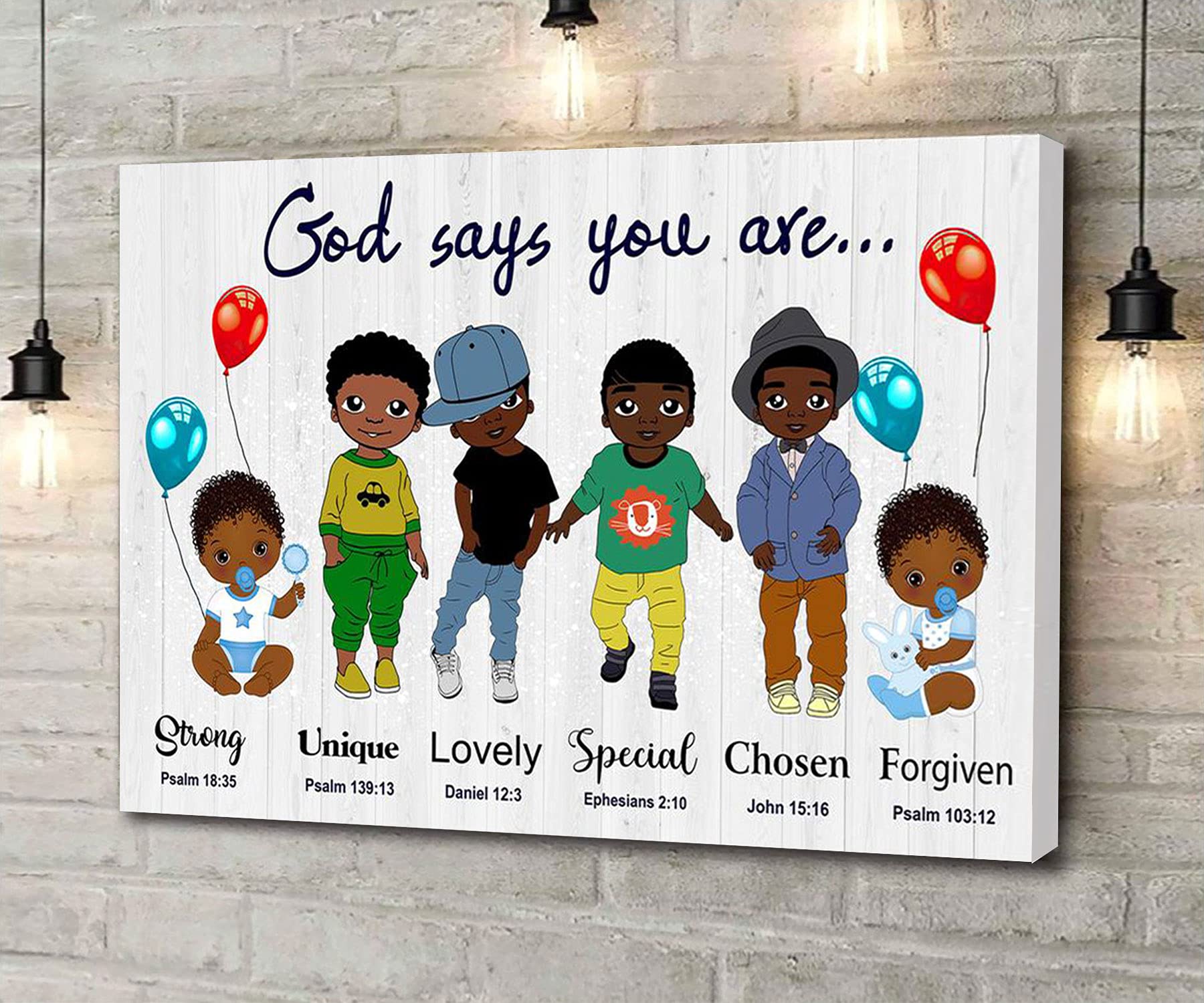 Black Boys Canvas Wall Art - Afro American Boys Poster - African American Artwork for Living Room, Bedroom, Office Decor - Framed 8x12 Inches - Inspirational God Says You Are Wall Decor for Home & Gifts