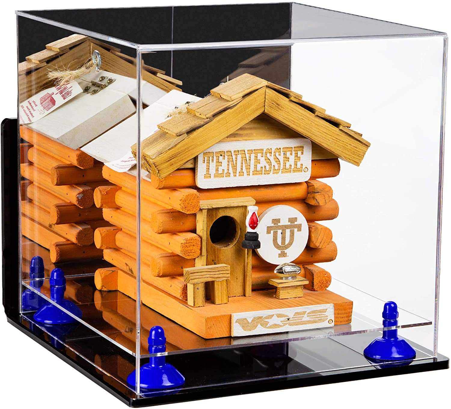 10x10x10 Inch Acrylic Display Case with Mirror, Dark Blue Risers & Wall Mount - Medium Square Clear Base for Collectibles, Jewelry & Retail Displays (V33/A028) - Perfect for Home Decor, Store Showcases & Gift Packaging