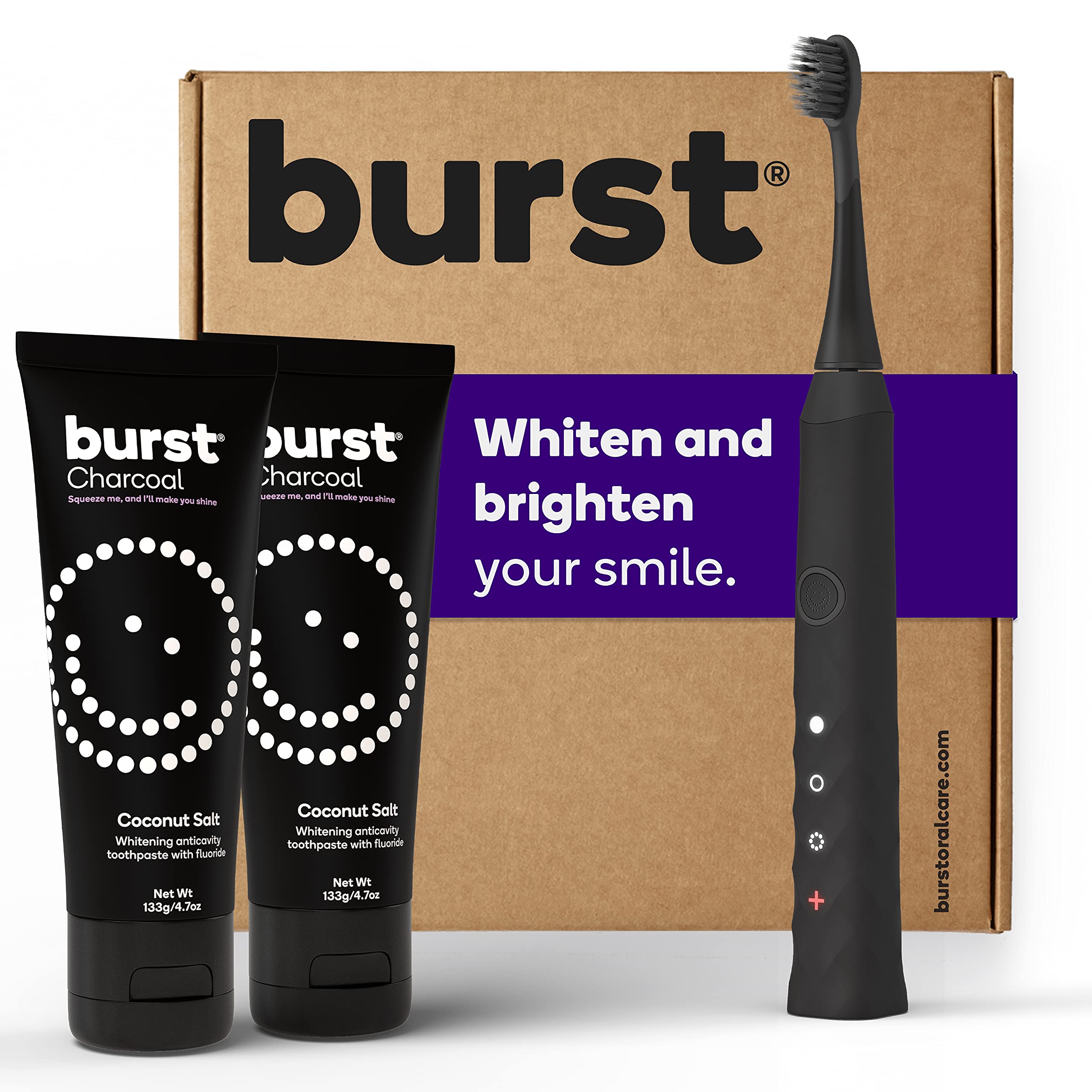 BURST Sonic Electric Toothbrush with Charcoal Toothpaste for Teeth Whitening - Black | Professional Dental Care for Sensitive Teeth & Gum Health | Perfect for Travel & Home Use