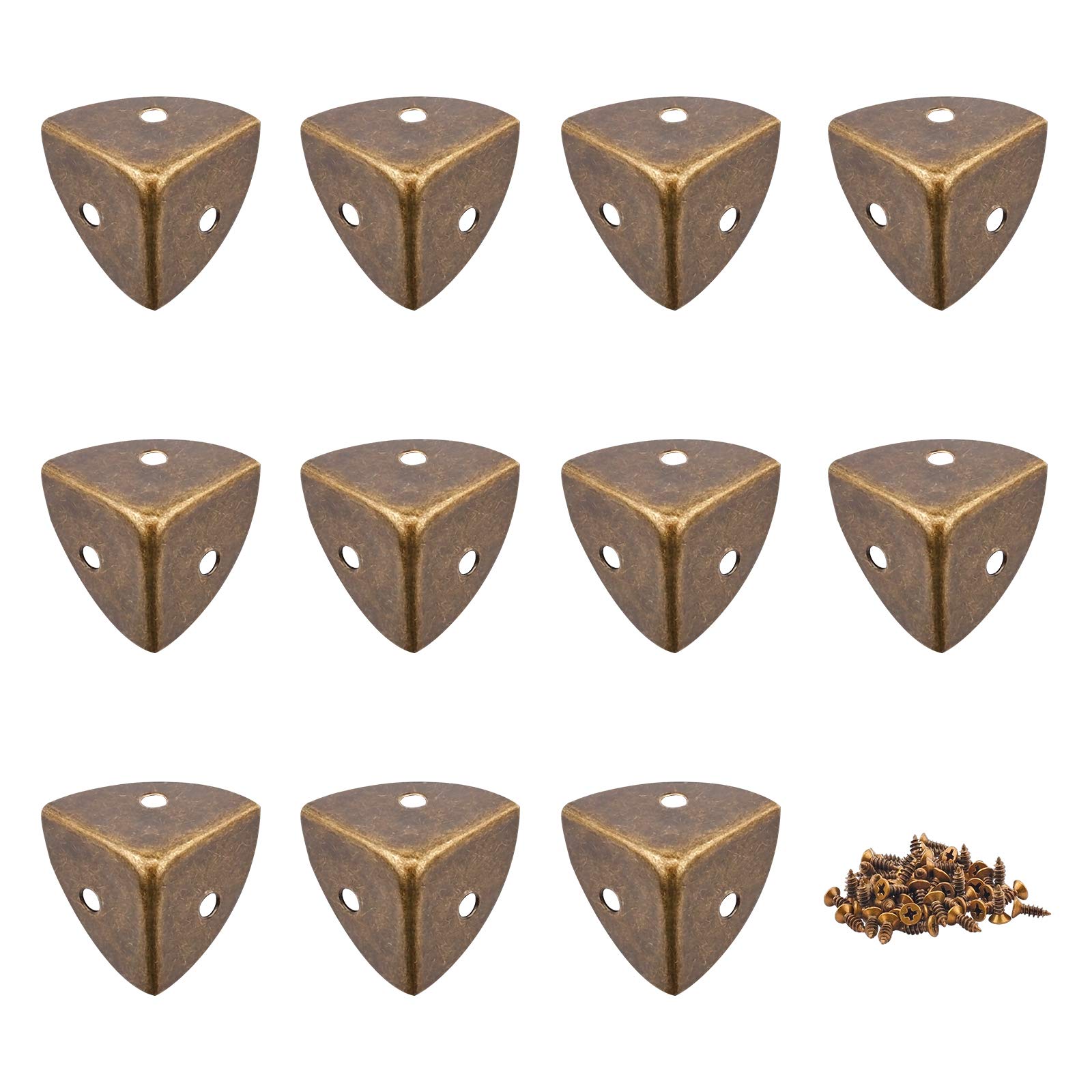 SUPERFINDINGS 20-Pack Antique Bronze Box Corner Protectors - Heavy Duty Triangle Iron Cabinet & Furniture Edge Guards with Screws - Perfect for Desk, Table, Shelves & Wooden Box Protection | Home Office & Workshop Safety Solution