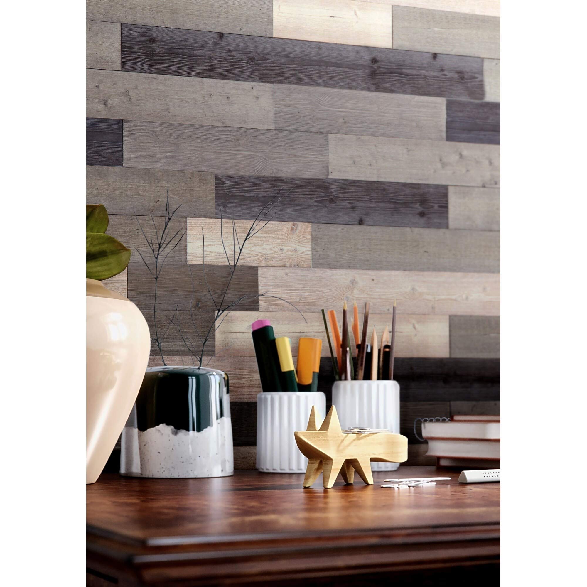 Reclaimed Wood Wall Panels - DIY Peel and Stick 3D Rectangular Brown Wood Planks for Wall Decor (10 Panels/16sqft) - Perfect for Accent Walls, Home Renovation, and Farmhouse Style Interior Design