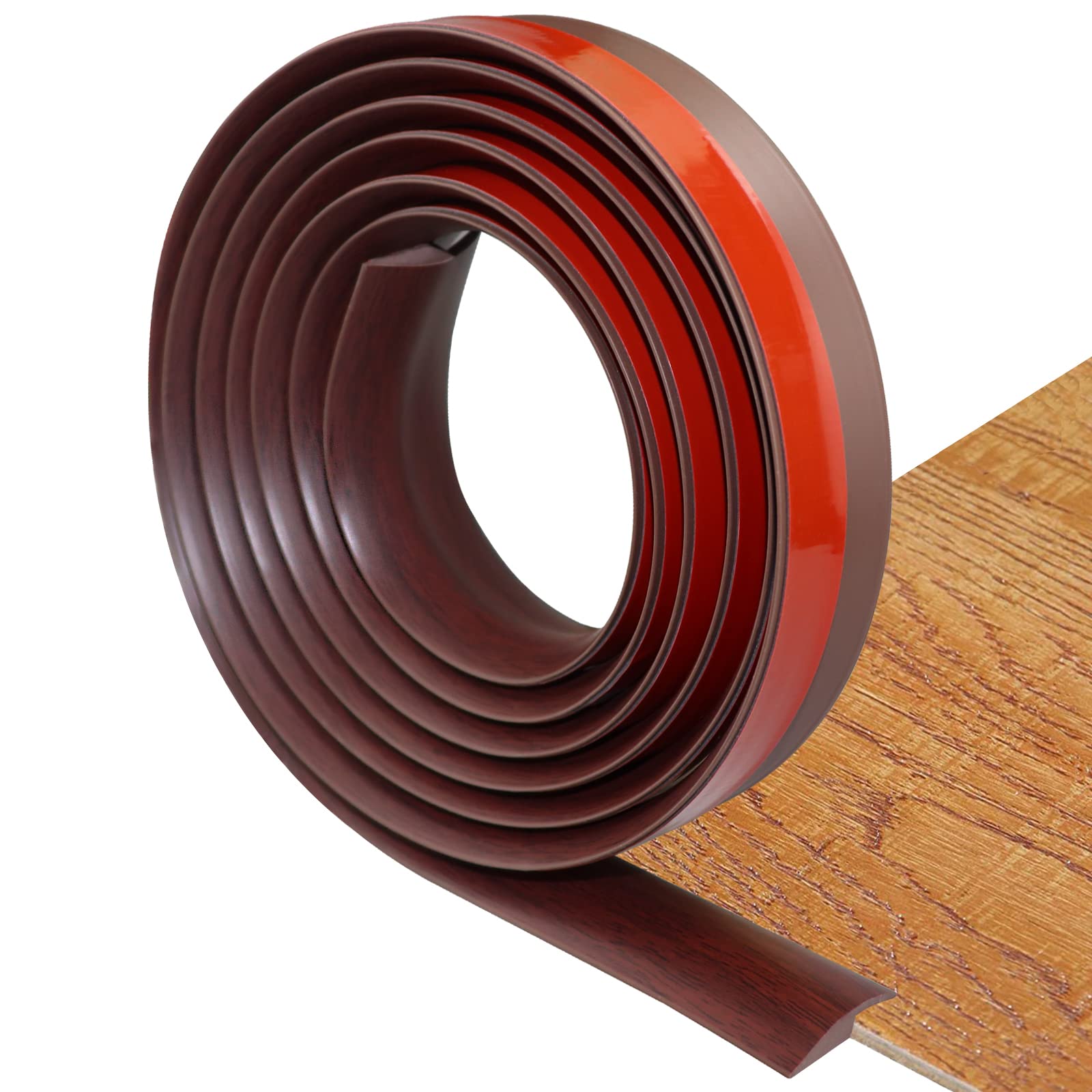 Self-Adhesive PVC Floor Transition Strip - 10Ft Wood Grain Coffee for Carpet & Hard Flooring - Threshold Height Under 5mm - Perfect for Doorways, Hallways & Room Dividers