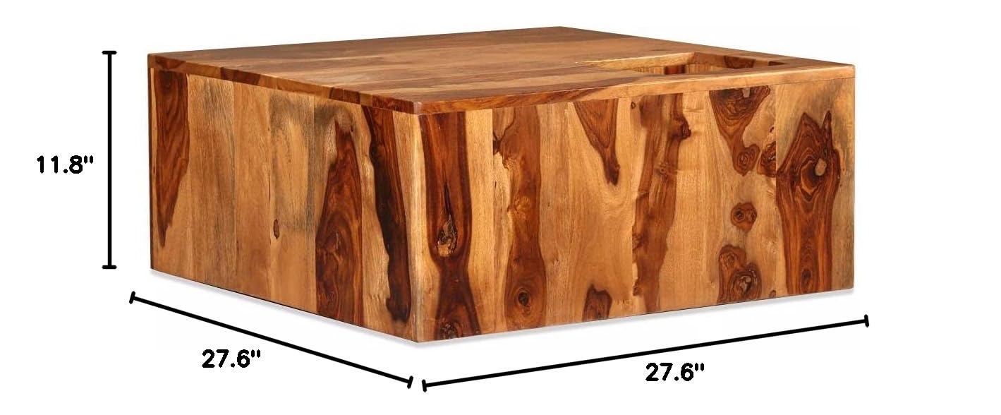 Solid Sheesham Wood Square Coffee Table - 27.6
