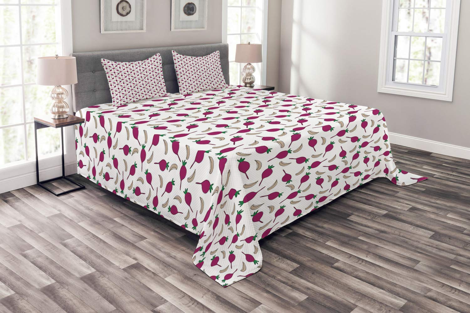 Millxiu 4-Piece Lightweight Soft Duvet Cover Set - Cartoon Garlic Beet Pattern, Zipper Closure & Ties, Easy Care - Dark Magenta, Hunter Green, Dark Tan, White - Twin Size for Kids' Bedroom, Guest Room & Dorm Decor