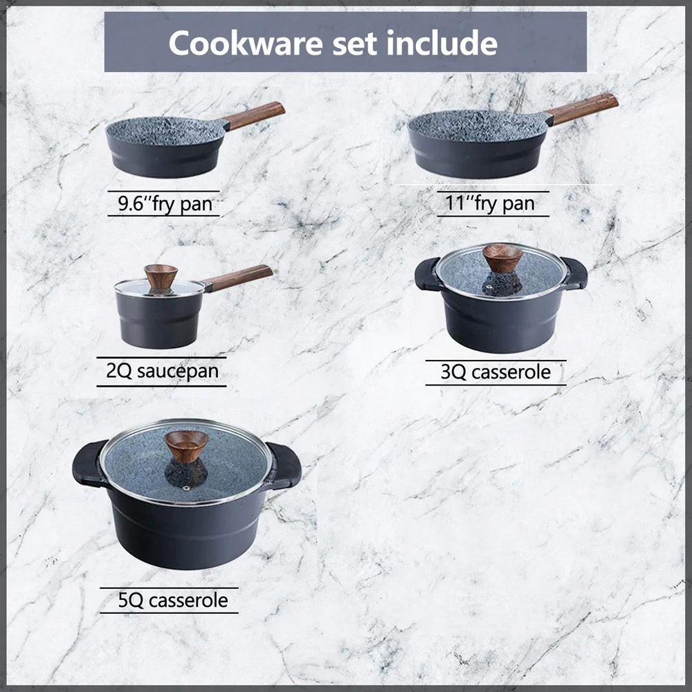 12-Piece Cast Aluminum Nonstick Cookware Set with Granite Coating - Induction Compatible for Stovetop & Oven Use - Perfect for Frying, Sautéing & Boiling