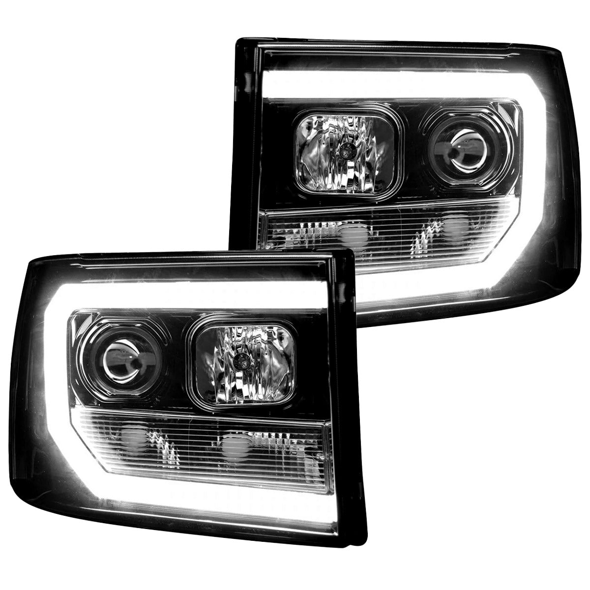2007-2013 GMC Sierra Projector Headlights with OLED Halos & DRL - Smoked/Clear Lens Upgrade for Better Night Visibility & Style