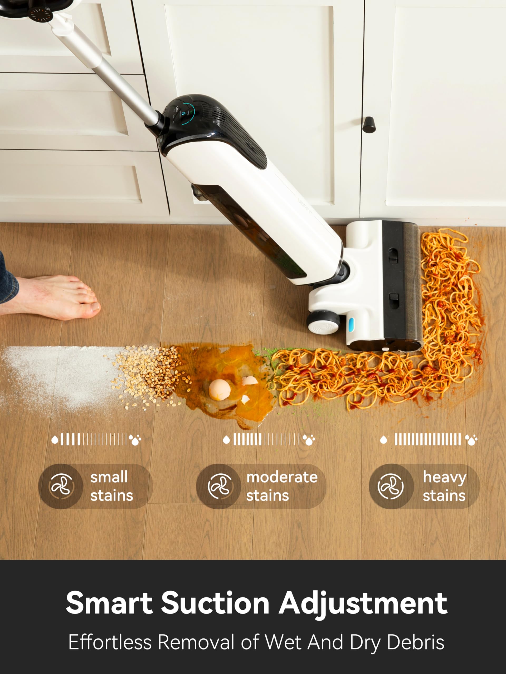 Uwant Wet Dry Vacuum Cleaner - Cordless Vacuum Mop with Self Cleaning System, 18000Pa Powerful Suction, 40 Min Runtime, Dual-Sided Edge Cleaning for Hard Floors (White Gray) - Perfect for Pet Hair, Spills & Whole Home Cleaning