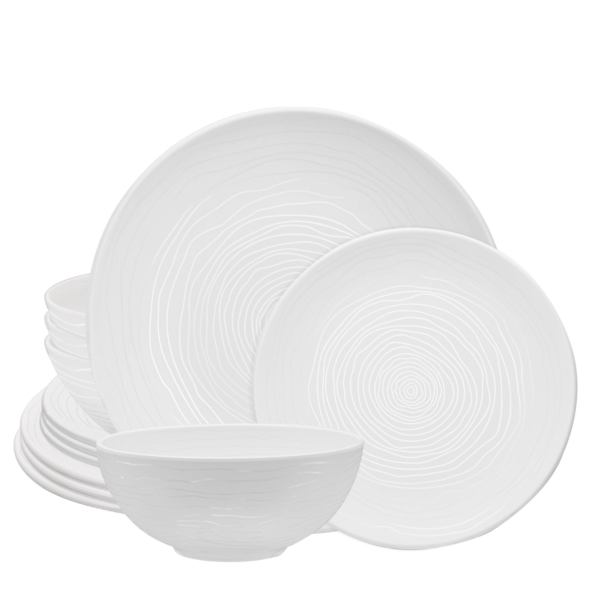 12-Piece Organic Melamine Dinnerware Set - White Plates & Bowls for Home, Restaurant, and Outdoor Dining