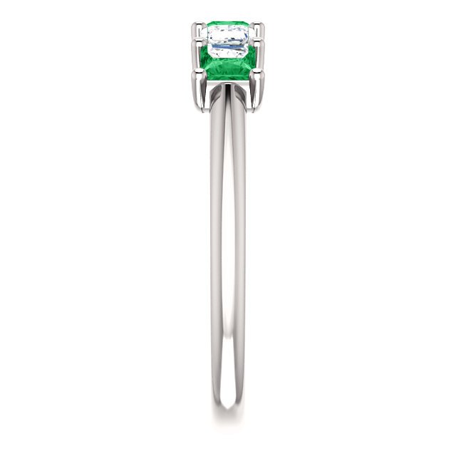 14K Gold 0.45 CTW Emerald & 0.33 CTW Diamond Square 5 Stone Ring Band - Elegant Wedding, Anniversary, or Gift Jewelry for Women