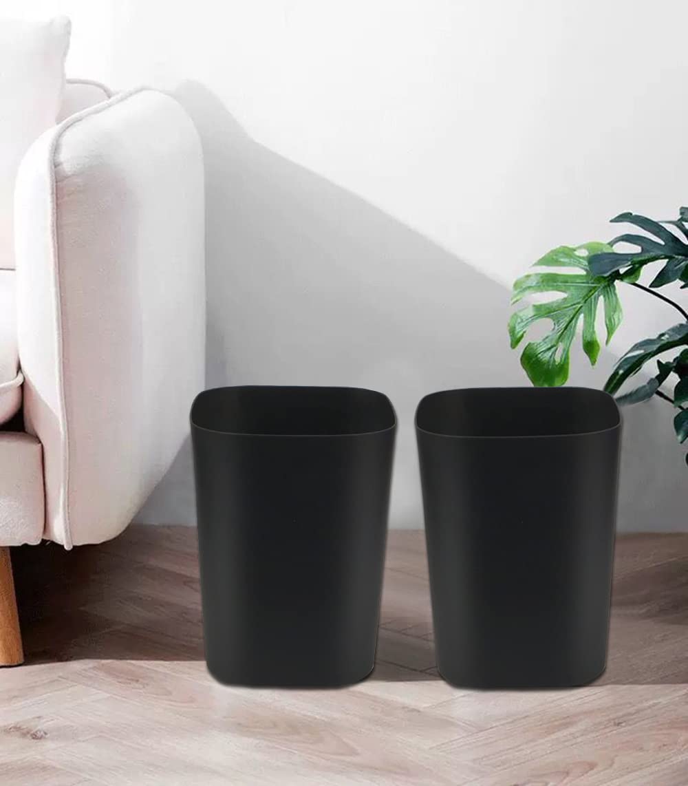 2 Pack Besli 2 Gallon Small Trash Can - Black Waste Basket for Bathroom, Bedroom, Kitchen & Office - Perfect for Home, Dorm & Office Spaces