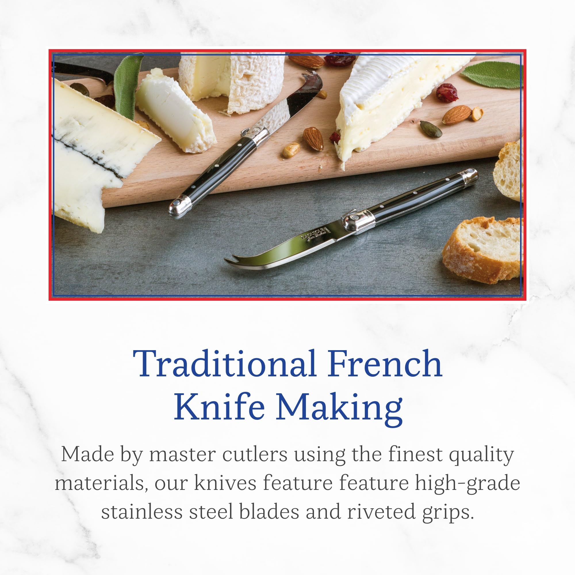 Premium Jean Dubost Laguiole 4-Piece Cheese Knife Set with Mineral Handles - Rust-Proof Stainless Steel - French-Made Cheese Cutlery - Perfect for Wine & Cheese Parties, Charcuterie Boards & Gourmet Gifts