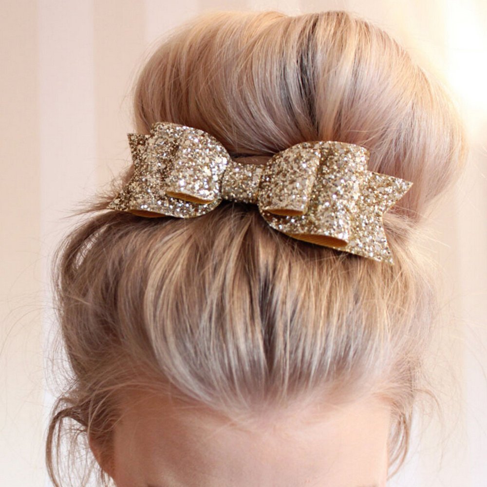 Gemini_mall® Girls Hair Clips Barrettes - Rose Gold Glitter Hair Bows & Pins for Teens & Kids | Perfect for School, Parties & Everyday Hair Accessories