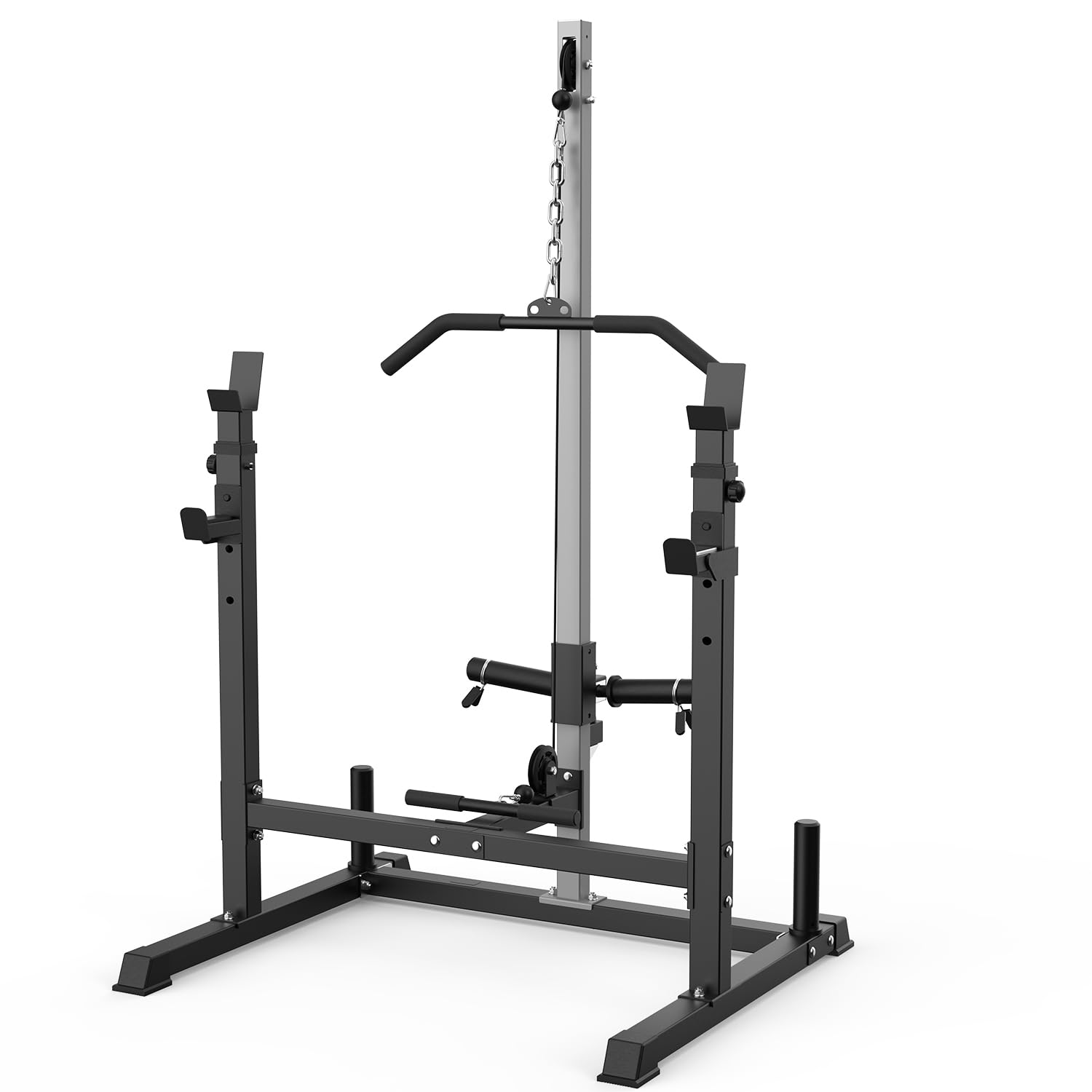 Adjustable Power Rack with LAT Pulldown & Pulley System - Multi-Functional Squat Cage for Home Gym with J-Hooks | Perfect for Strength Training, Weightlifting & Full-Body Workouts