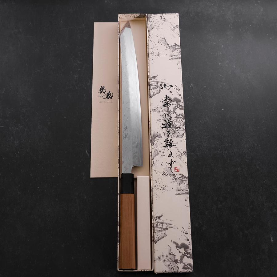 Premium Yanagi Kiritsuke Knife - 300mm Silver Steel #3 Damascus Mirror Finish with Buffalo Teak Handle - Perfect for Sushi Chefs, Japanese Cuisine & Professional Kitchen Use