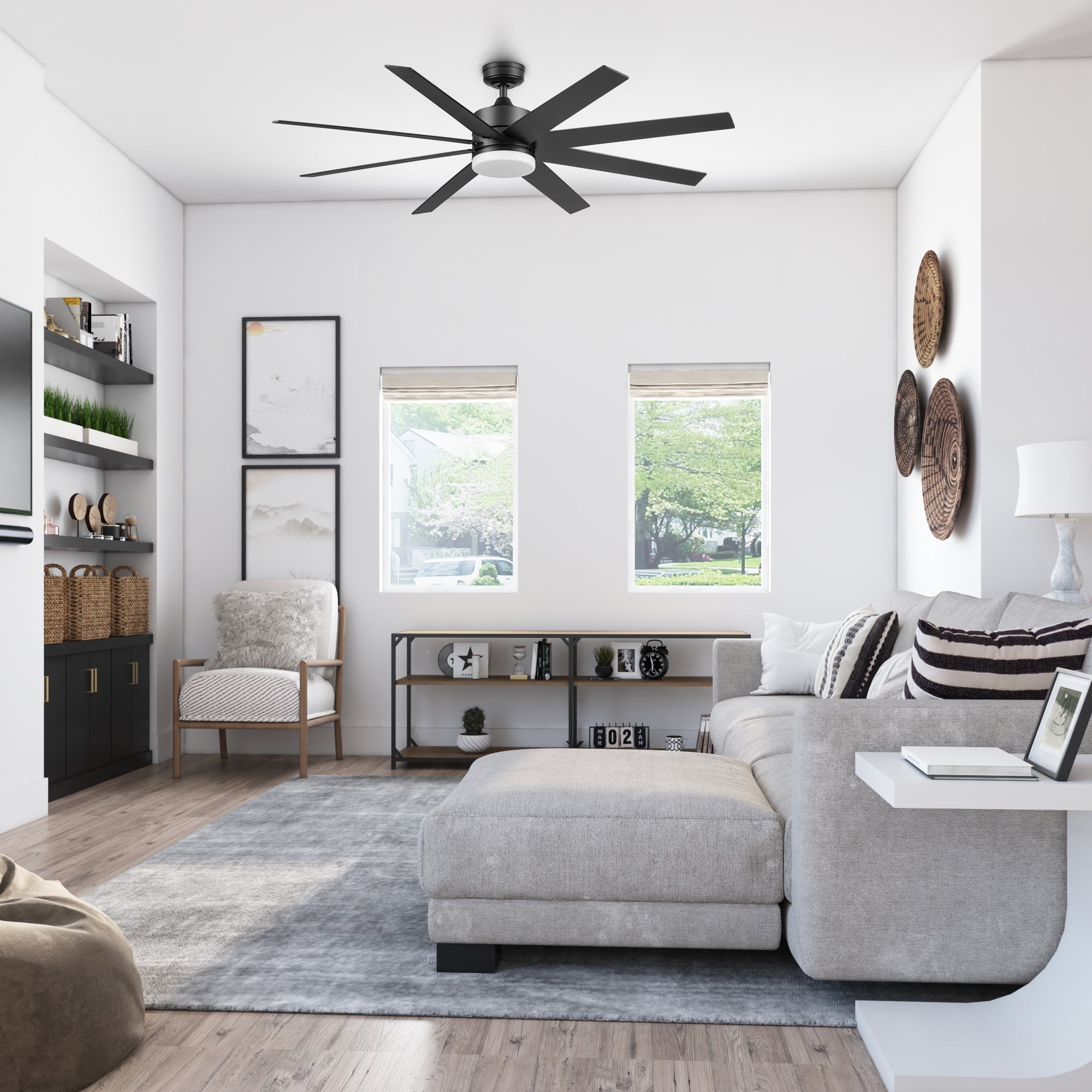 62 Inch Honeywell Kildee Matte Black Smart Ceiling Fan with Color Changing LED Light, Remote Control - Perfect for Living Room, Bedroom & Outdoor Patio