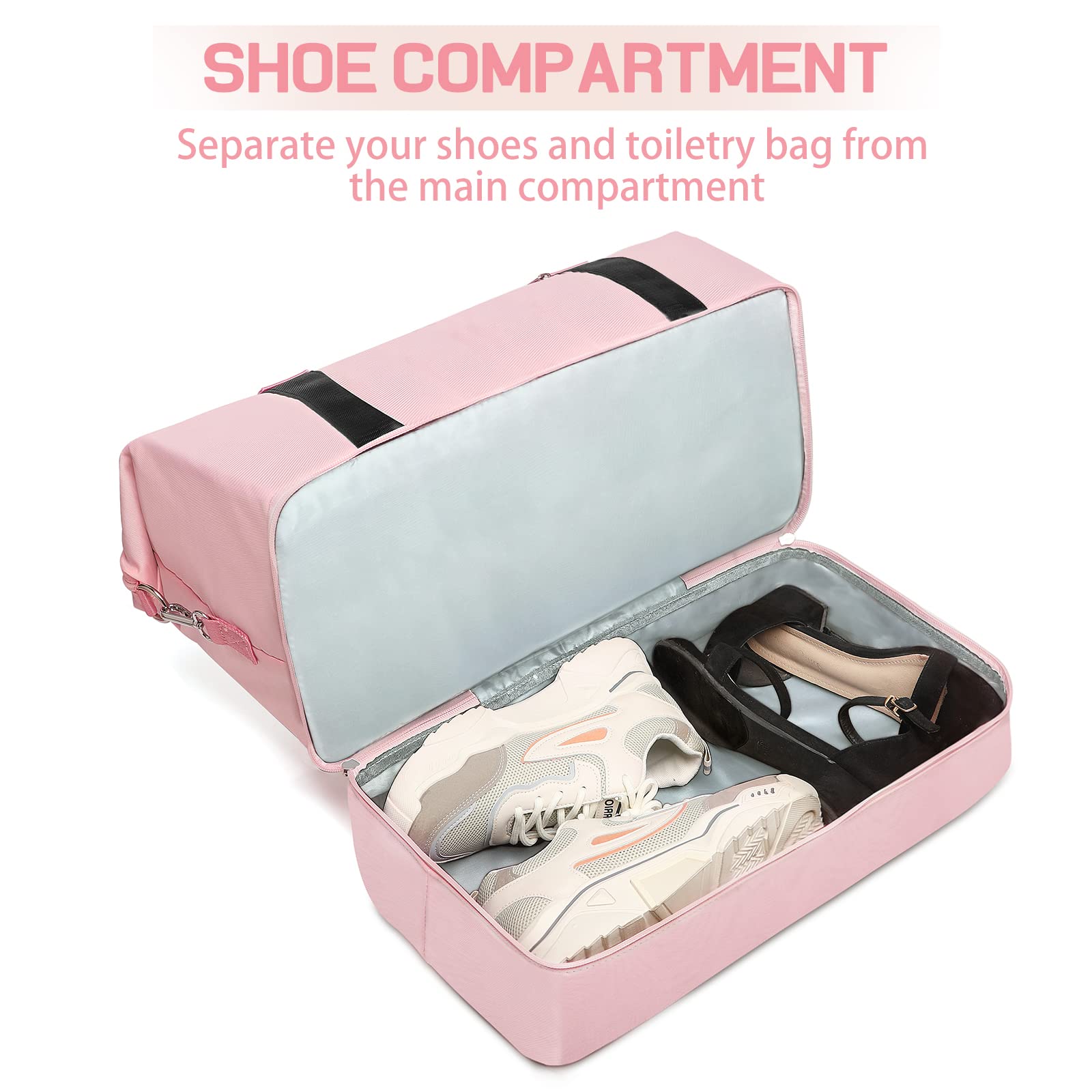 **Women's Gym Bag with Shoe Compartment & Wet Pocket - Durable Sports Duffle Bag for Yoga, Travel & Workouts - Lightweight Weekender Overnight Bag (Pink)**    *Perfect for gym sessions, yoga classes, weekend getaways, and sports travel.*