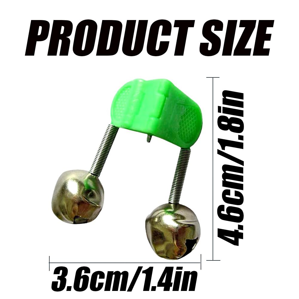 20Pcs Fishing Rod Alarm Bells - Dual Alert Clip-On Bells for All Types of Sea Fishing Rods (Green) | Perfect for Night Fishing & Surf Casting Alarms