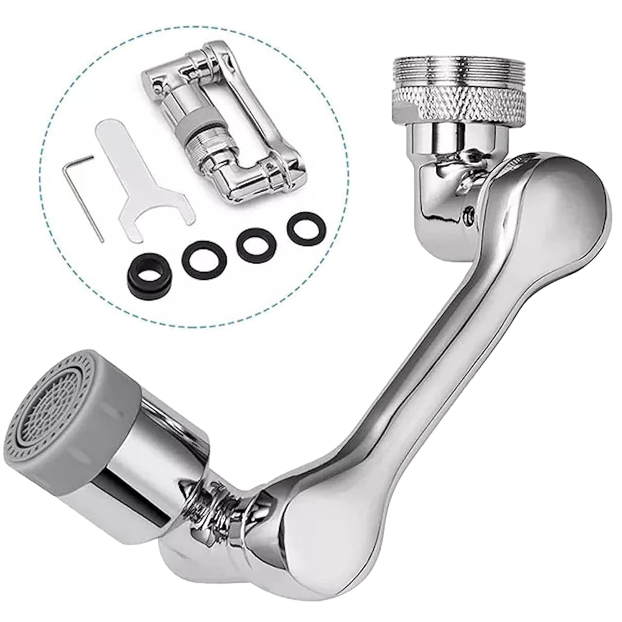 1080 Degree Premium Universal Swivel Faucet Extender - Rotatable Robotic Arm Attachment for Kitchen & Bathroom Sinks - Brass Modern Design - Essential Home Upgrade (Perfect for Washing Dishes, Filling Pots & Handwashing)
