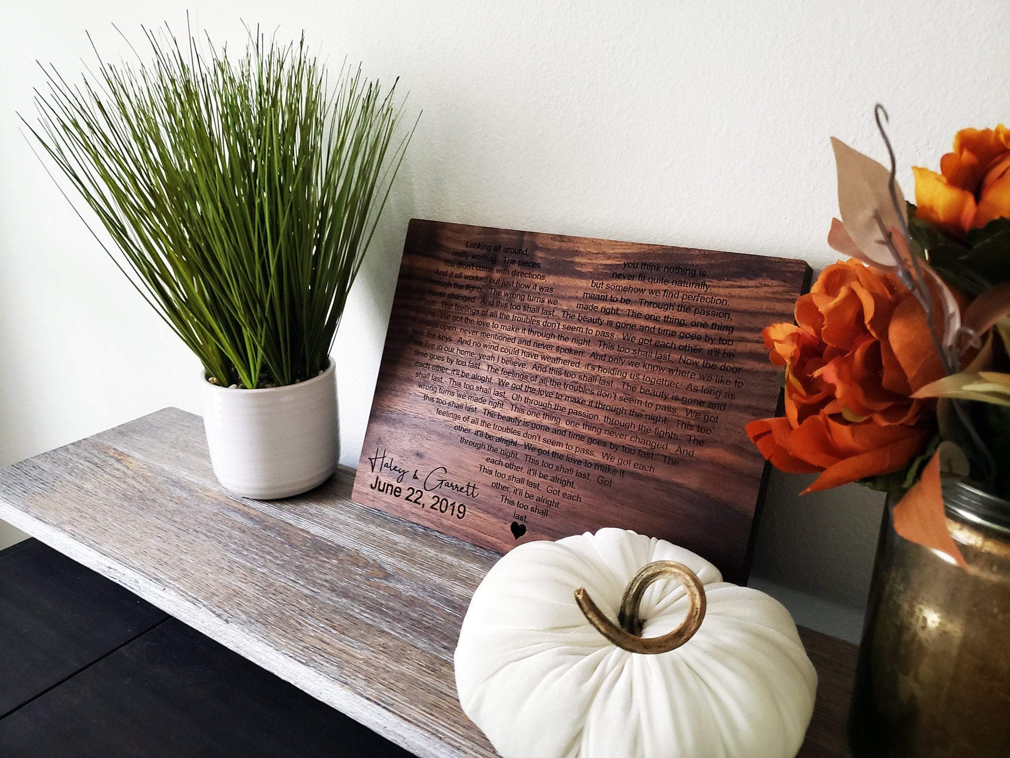 Custom Engraved Wedding Song Plaque - Personalized First Dance Lyrics for Couples - Heart Shaped Anniversary Gift for Newlyweds - Perfect for Wedding, Engagement & Romantic Home Decor