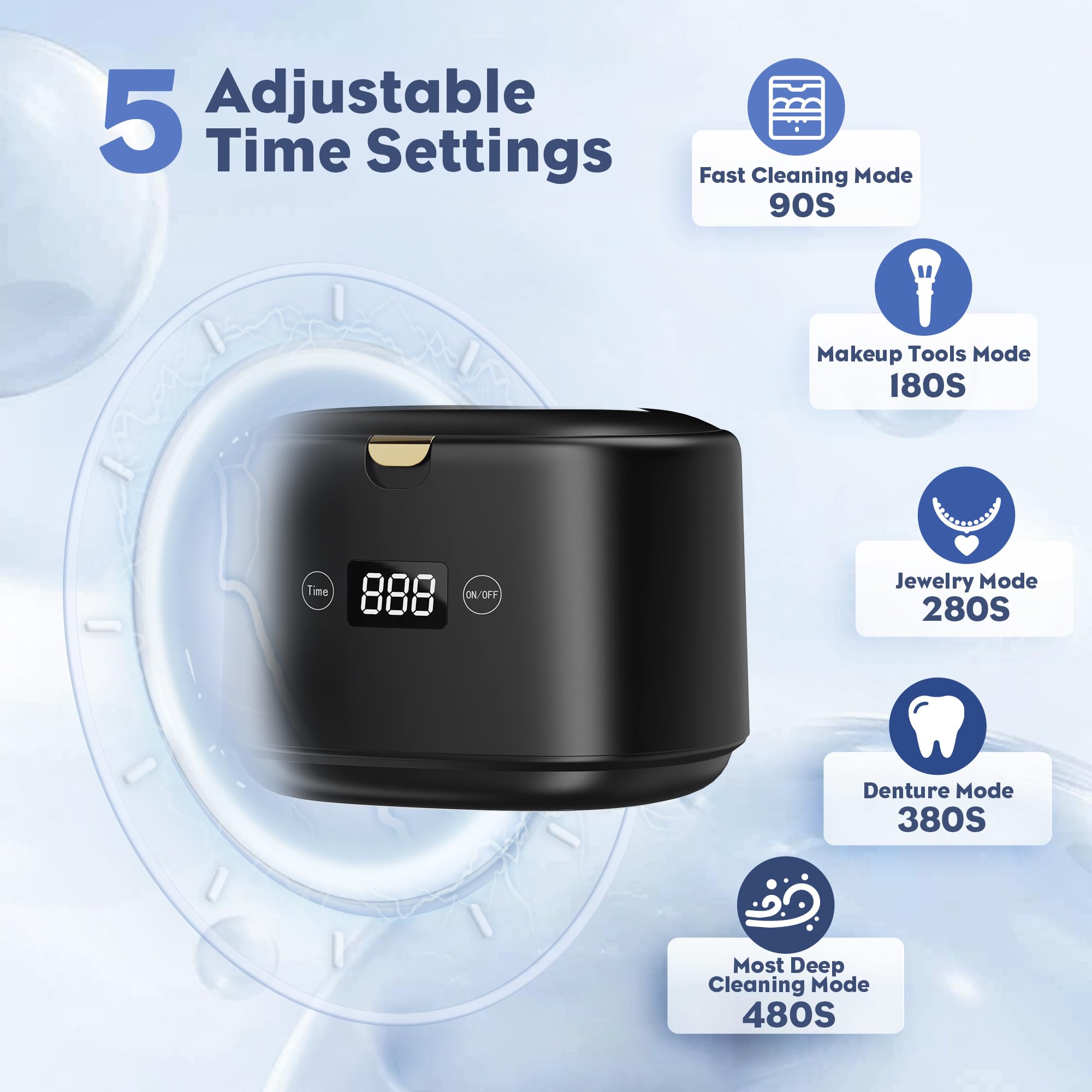 FTCIRA 30W Professional Ultrasonic Jewelry Cleaner - 45kHz 230ML Portable Denture & Jewelry Cleaning Machine for Retainers, Aligners, Braces, Mouth Guards, Razor Heads - Perfect for Travel & Home Dental Care