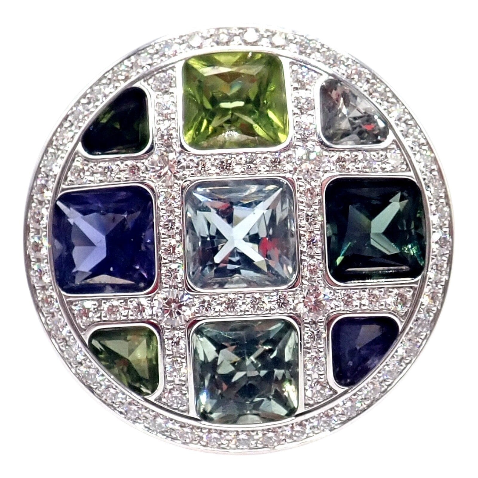 Cartier Pasha 18k White Gold Diamond & Color Stone Ring - Size 6 (52) with Original Box & Papers - Luxury Jewelry for Weddings, Anniversaries & Special Occasions