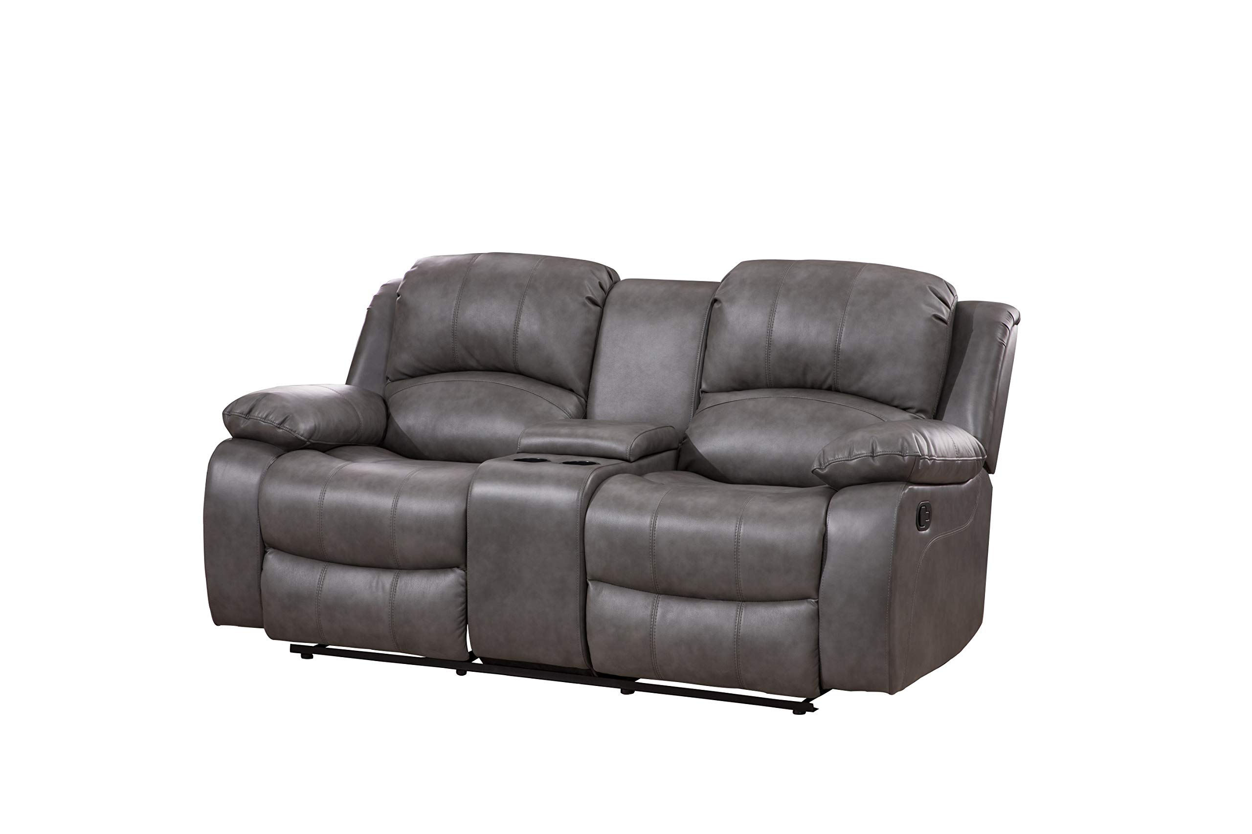 Betsy Furniture 3-Piece Bonded Leather Reclining Sofa Set with Loveseat and Glider Chair - 8018 Series in Gray | Modern Living Room Furniture for Home Theater & Family Relaxation