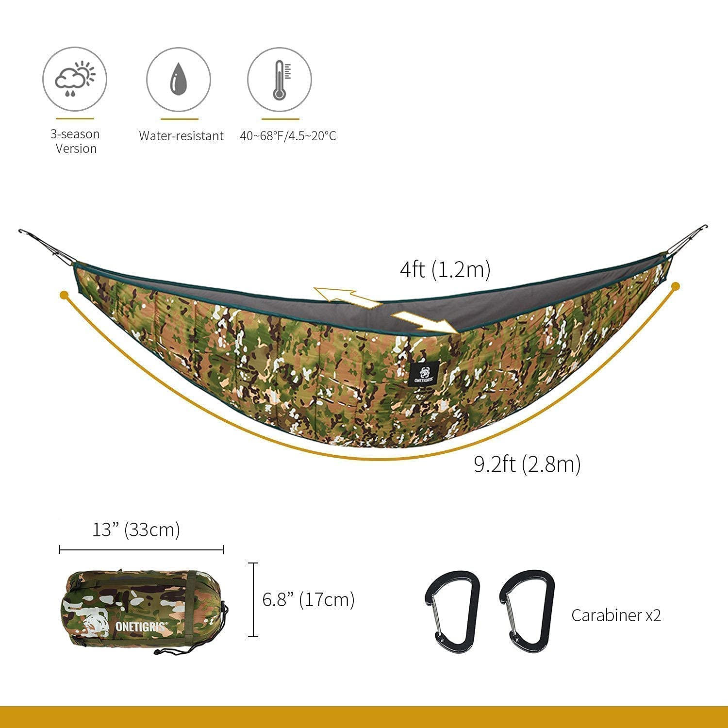 OneTigris KOMPOUND Camping Hammock with Hideout Underquilt - Lightweight Portable Hammock for Backpacking, Hiking & Outdoor Adventures
