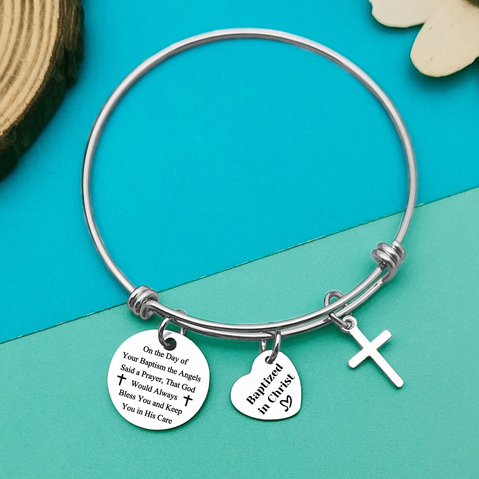 Christian Baptism Bracelet for Women - Adjustable Inspirational Bangle Jewelry, Baptism Gift for Friends & Family, First Communion Gift, Baptized in Christ - Perfect for Church, Weddings & Special Occasions