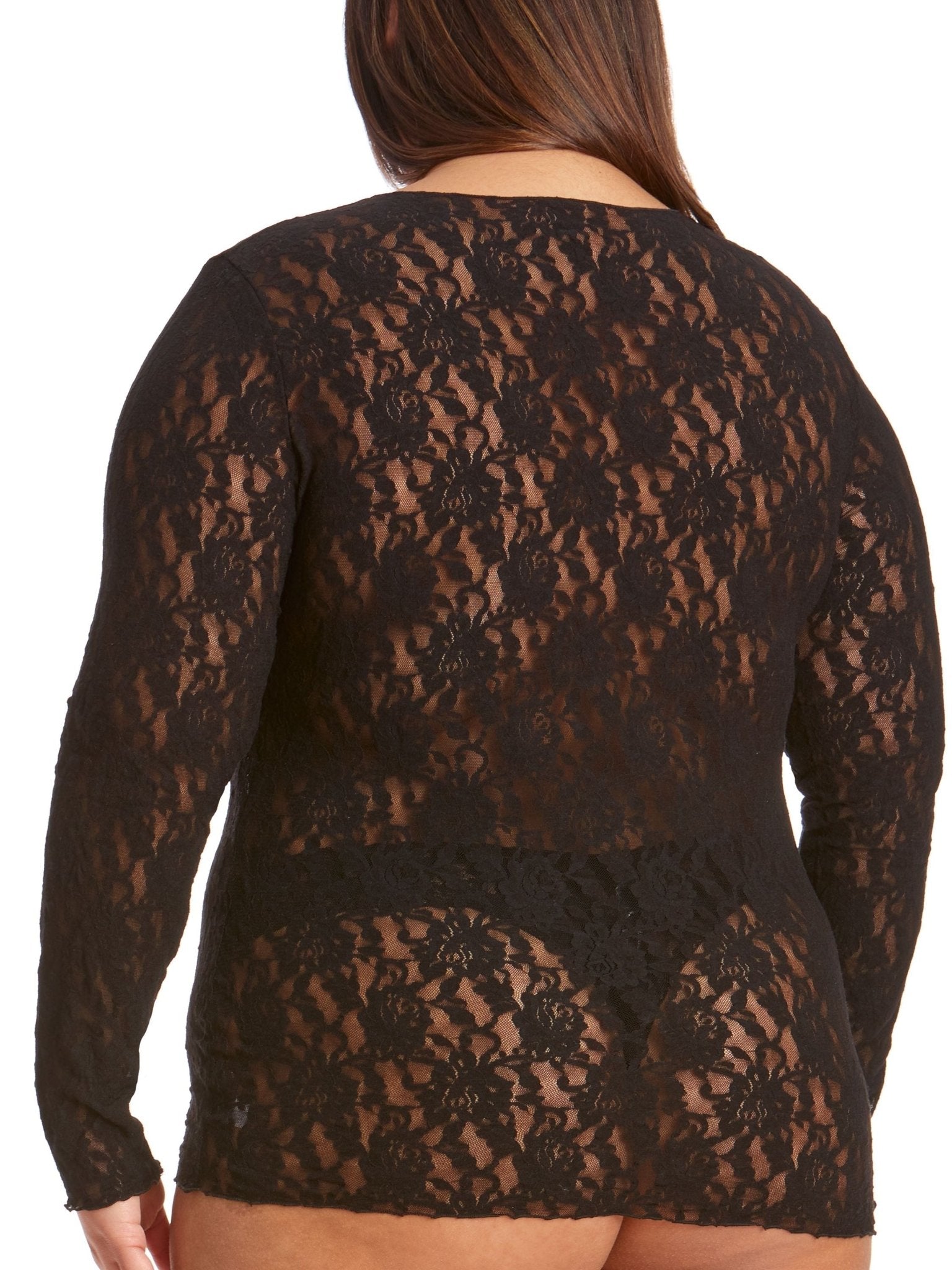 Plus Size Signature Lace Long Sleeve Blouse for Women - Elegant Floral Lace Tunic Top for Casual Wear, Office & Special Occasions