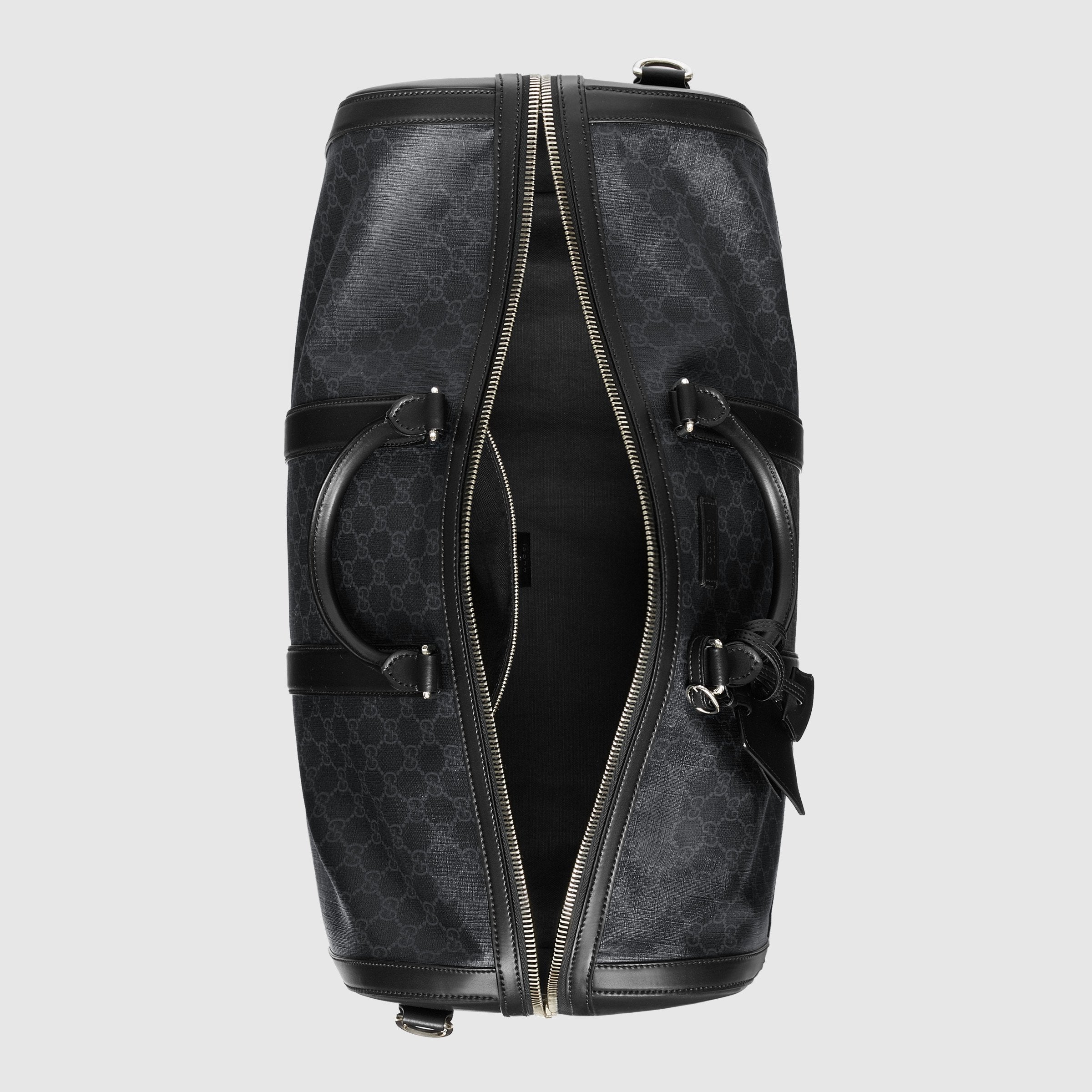 Gucci GG Supreme Soft Carry On Duffle Bag - Black & Grey Travel Duffel for Men & Women - Perfect for Weekend Trips, Gym, and Business Travel