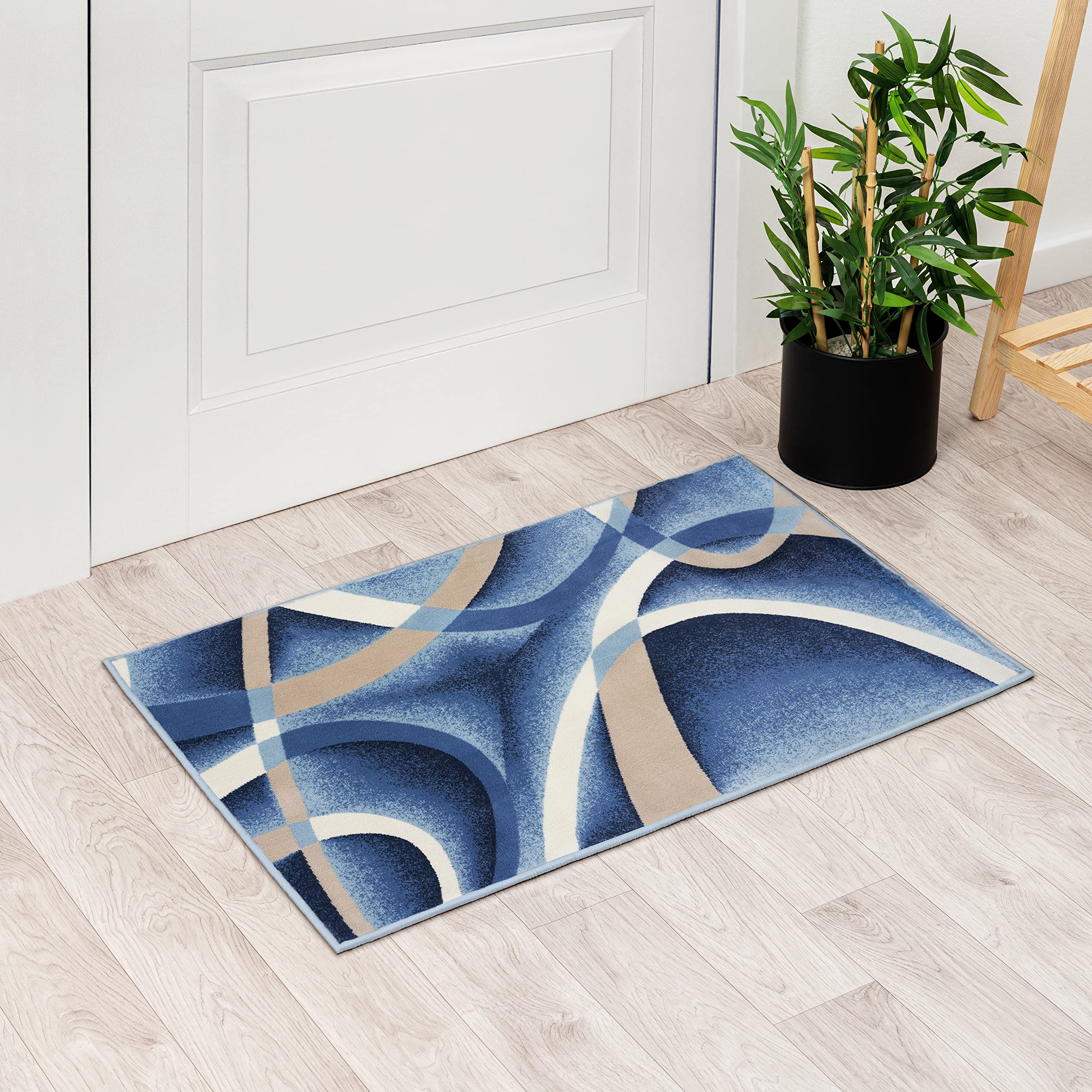 2305 Geometric Abstract Blue 2x3 Area Rugs for Entryway - Non-Slip Modern Floor Mat for Living Room, Bedroom & Hallway Decor