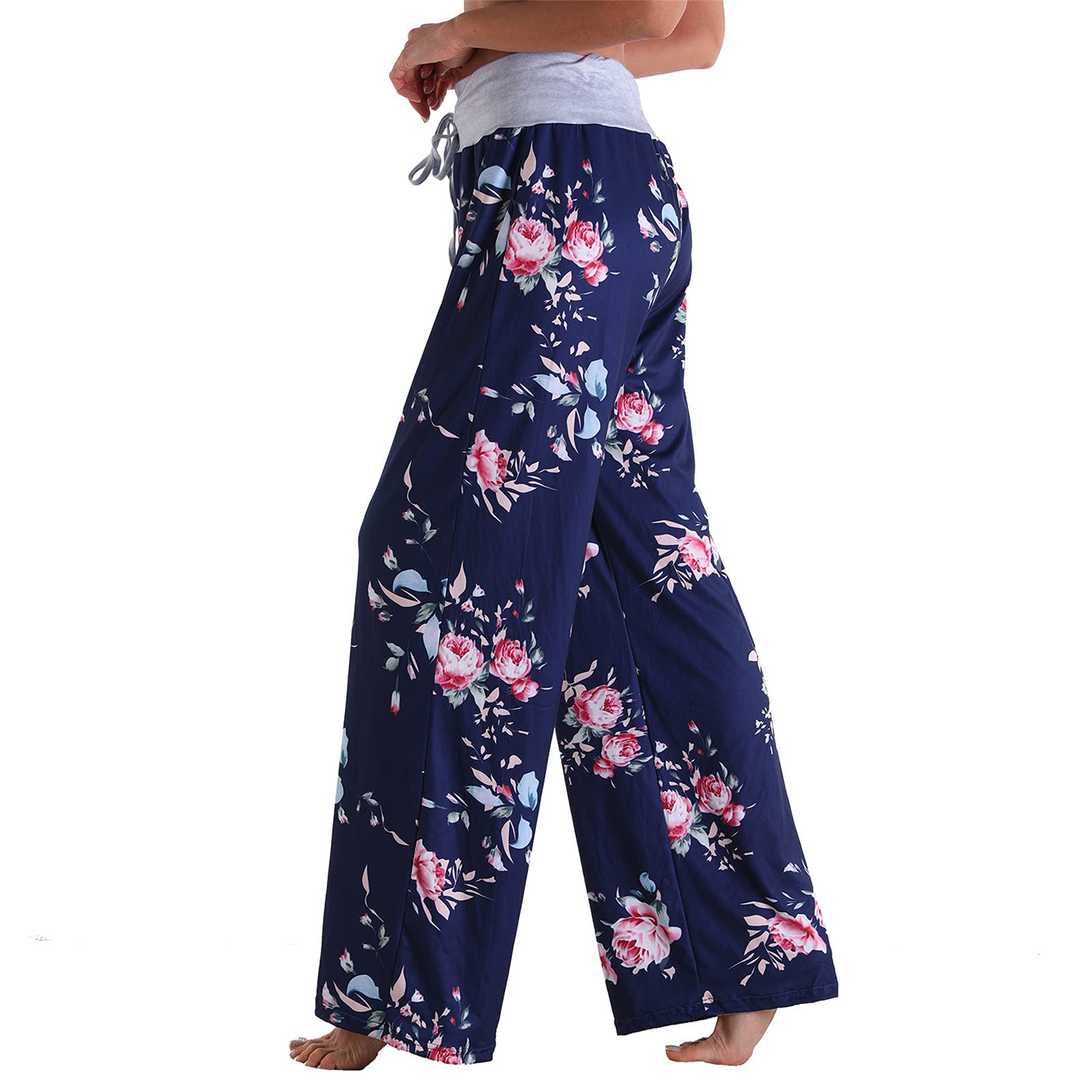 GDJGTA Women's High Waist Stretchy Flax Pants - Loose Wide Leg Comfy Casual Pants for Everyday Wear, Office & Travel
