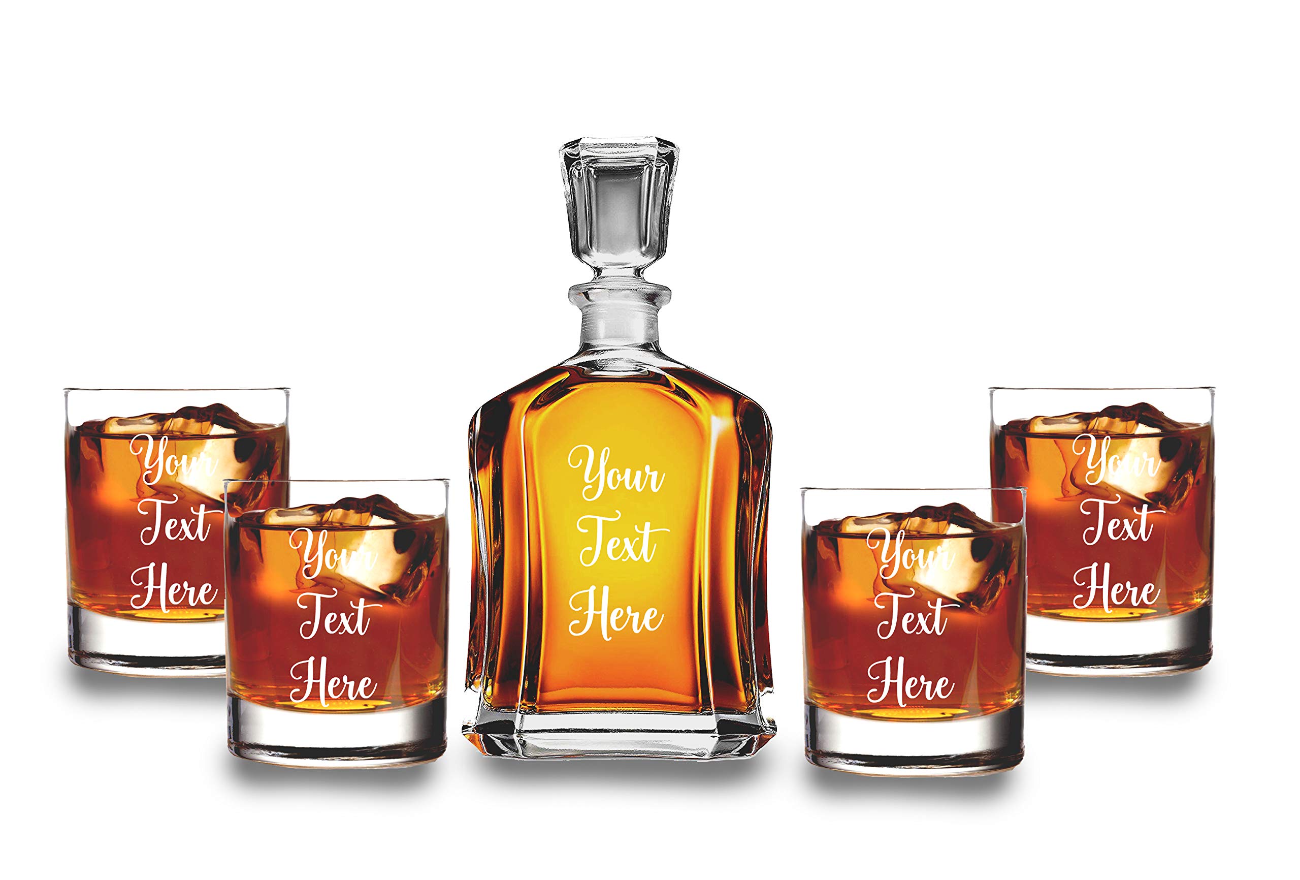 Personalized Whiskey Decanter Set with 4 Glasses - Custom Engraved Monogram for Weddings, Anniversaries & Gifts - Elegant Home Bar Accessories for Whiskey Lovers & Entertaining