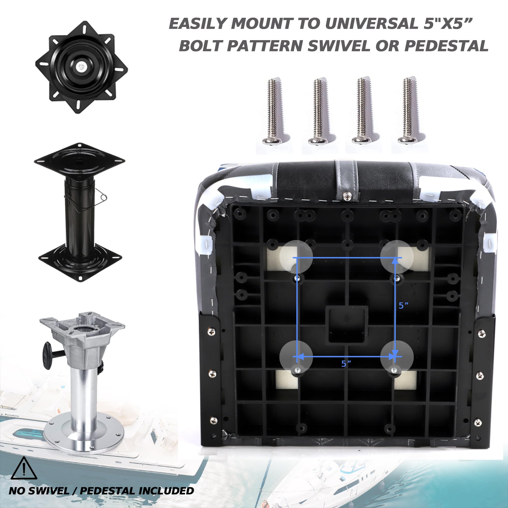 Premium High Back Folding Boat Seat for Fishing & Boating - Heavy Duty Marine Grade with Stainless Steel Hardware - Perfect for Pontoon, Deck & Offshore Boats