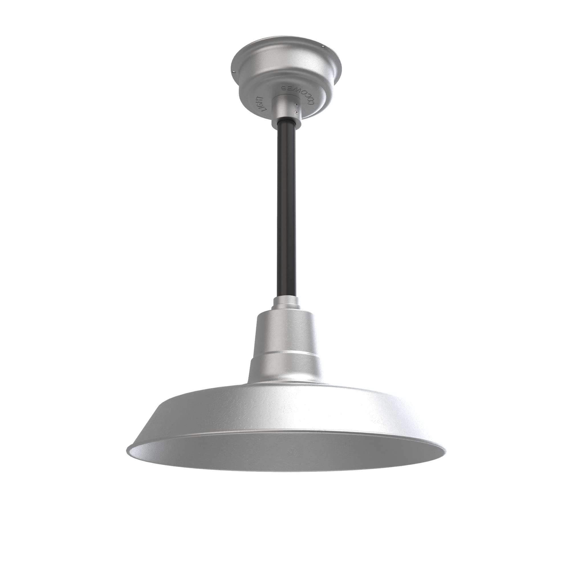 16 Inch Vintage LED Pendant Barn Light - Galvanized Silver with Matte Black Down Rod - Perfect for Farmhouse, Kitchen Island & Industrial Decor