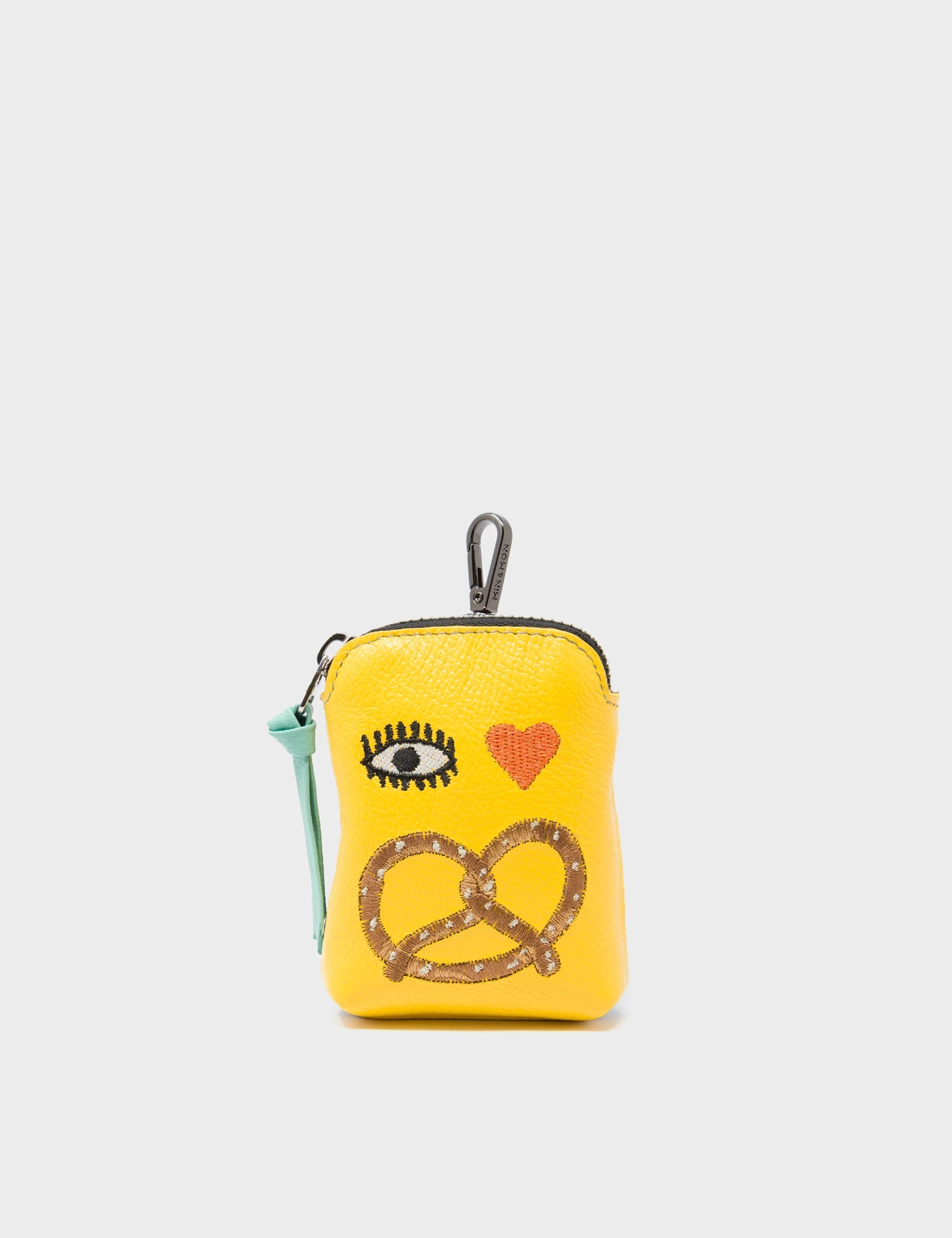 Florence Pouch Charm - Yellow Leather Balloon Keychain with 'I Love NY' Embroidery | Perfect for Travel Accessories & Gift Giving