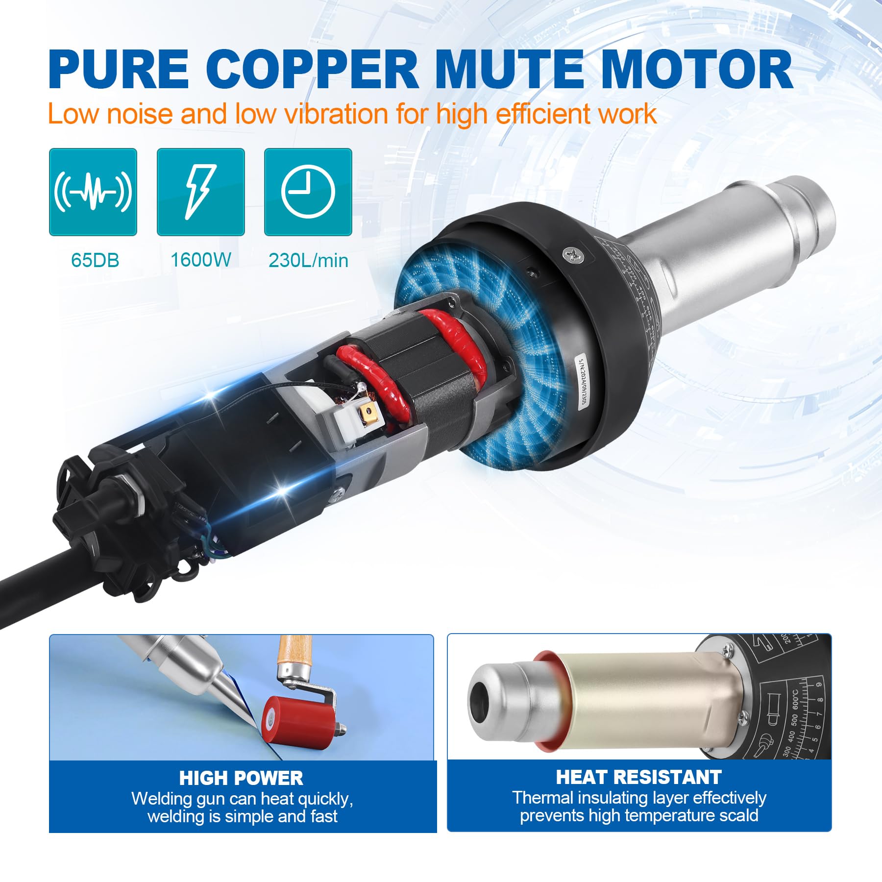 1500W Hot Air Plastic Welder Kit - Handheld Heat Gun for Vinyl, PVC, TPO Roofing & Plastic Welding with Multiple Nozzles | Perfect for DIY Repairs, Automotive, Marine & Construction Projects